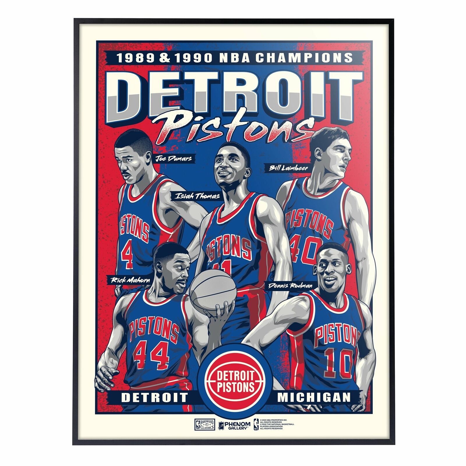 Detroit Pistons Bad Boys Back To Back Champions 18 x 24 Deluxe Framed Serigrap