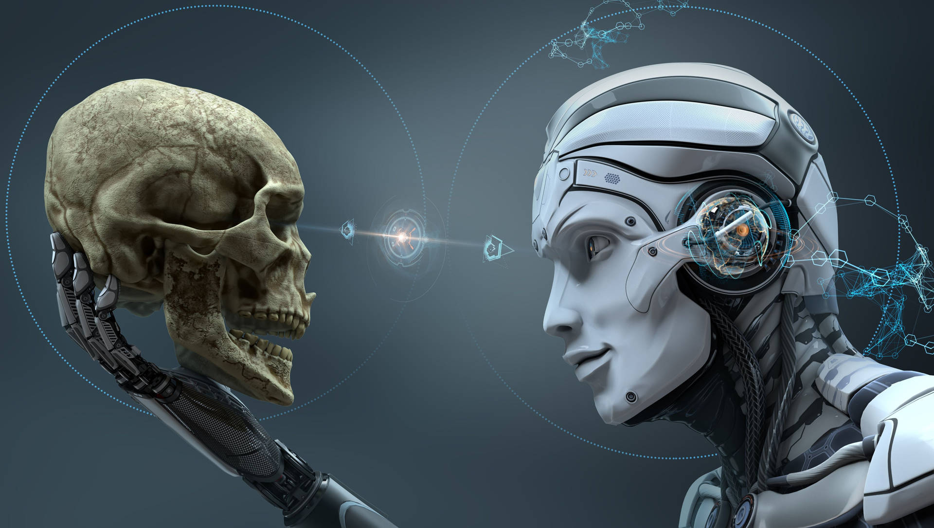 Download Humanoid Robot And Skull Wallpaper