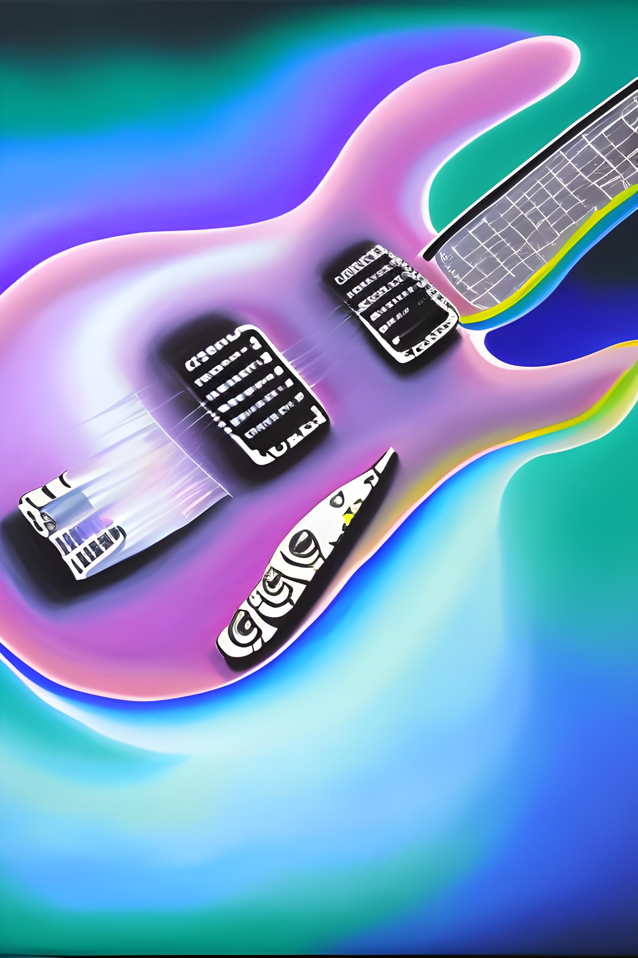 Oil painting, light purple colored electric guitar, psychedelic style