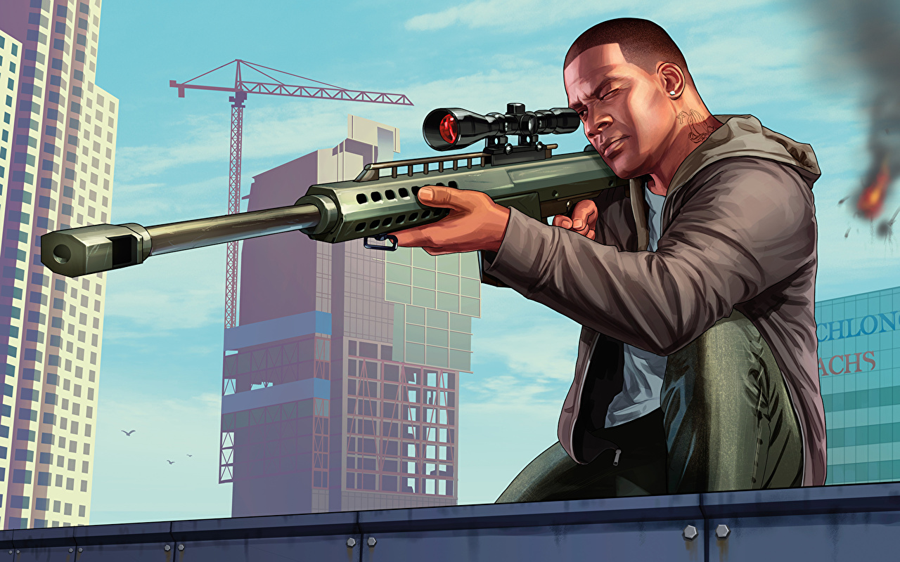 Desktop Wallpaper GTA 5 Sniper rifle Snipers Man Franklin Negroid