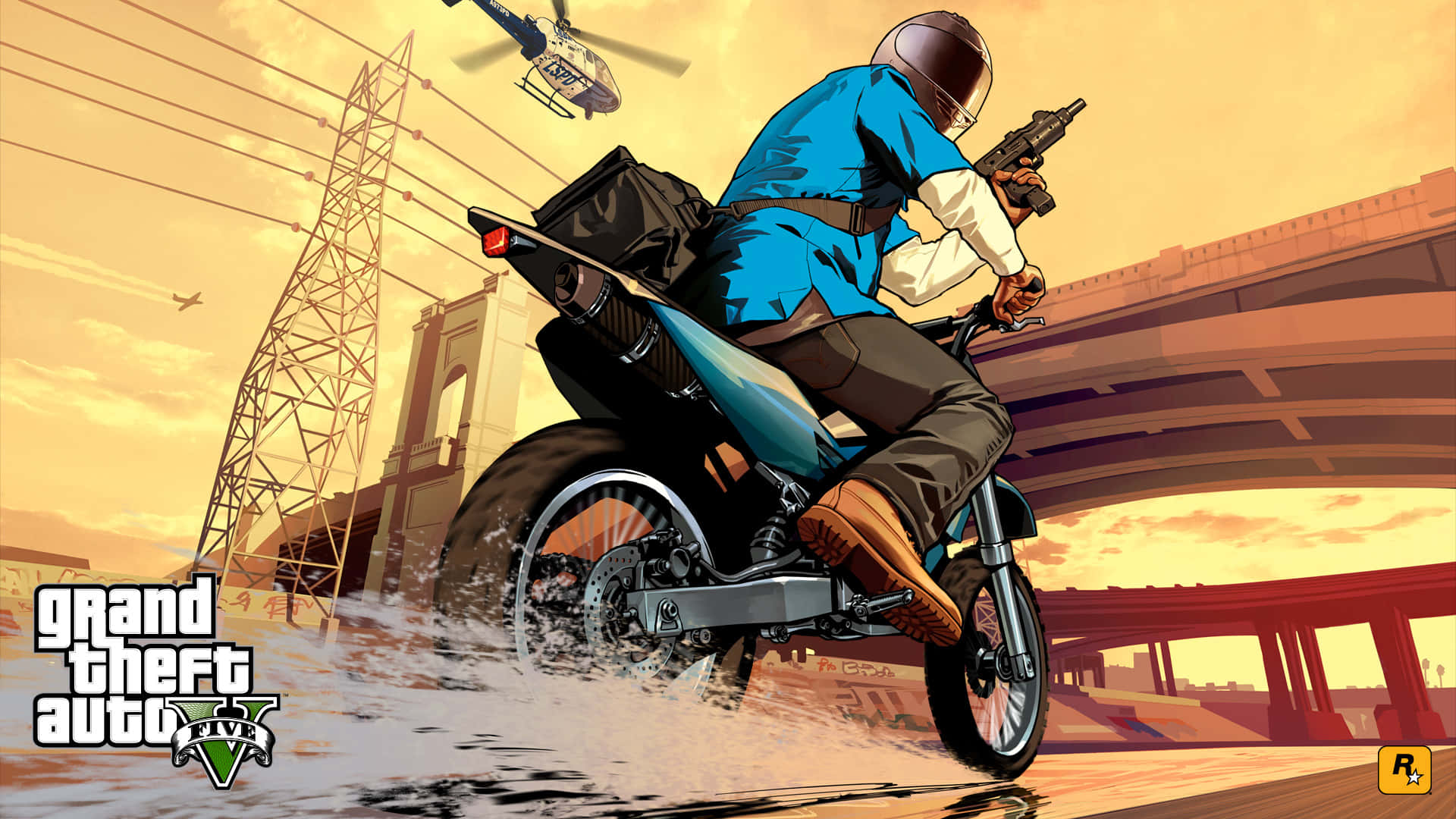Download Playing The Open World Adventure Game GTA 5 On A Desktop Computer Wallpaper