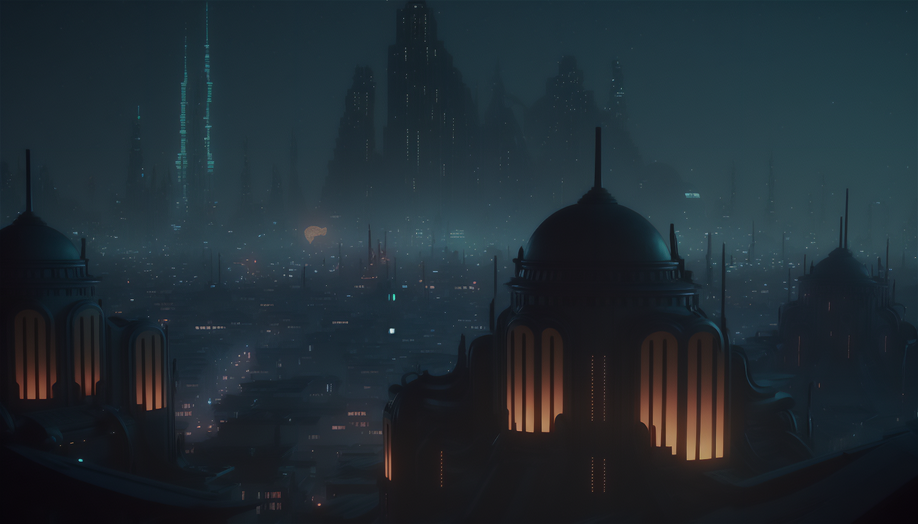 AI art, Coruscant, Star Wars, night, illustration, city, cityscape, city lightsx1792 Wallpaper