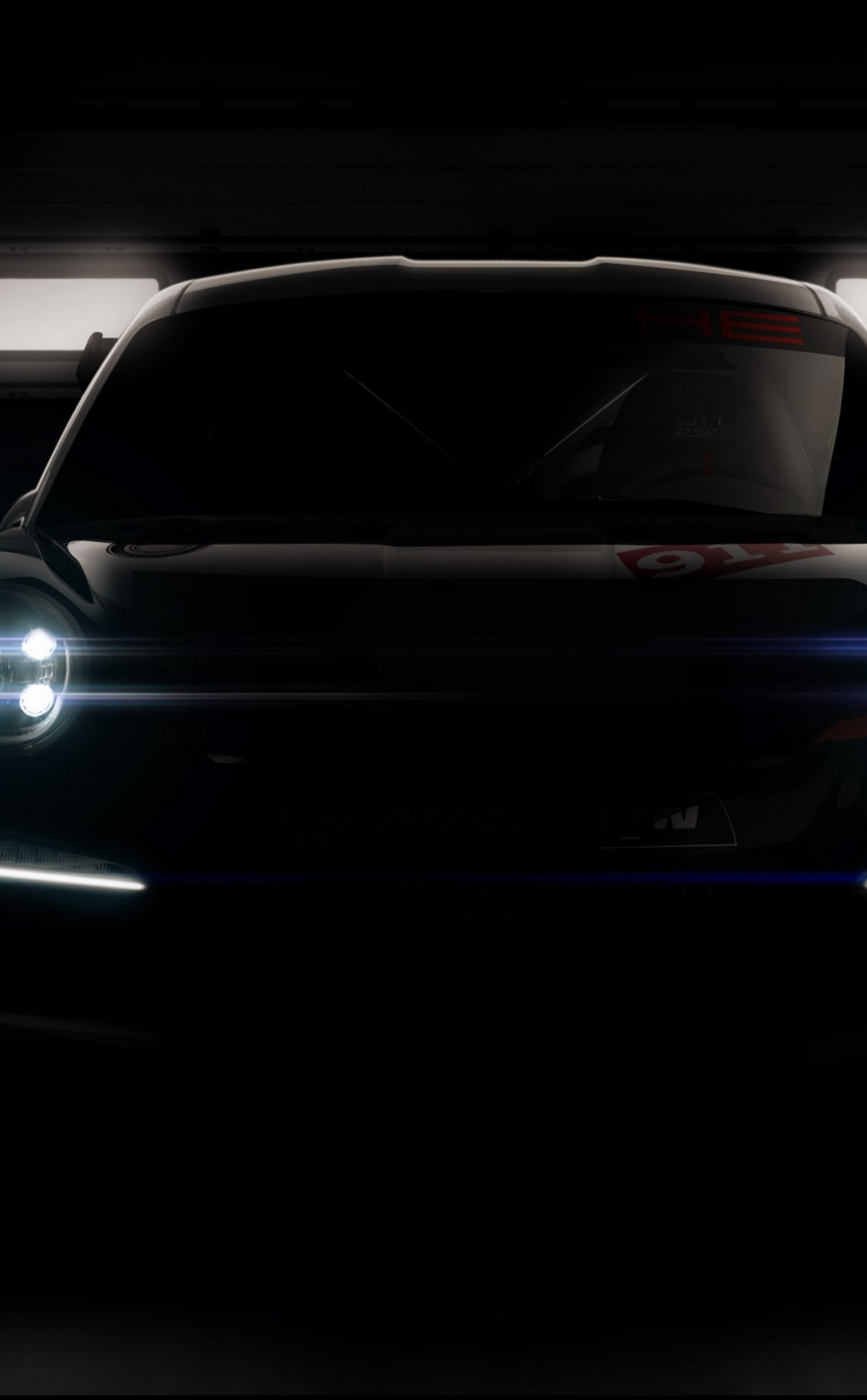 Download wallpaper 950x1534 headlight, dark, porsche 911 gt3 r, car, iphone, 950x1534 HD background, 2173