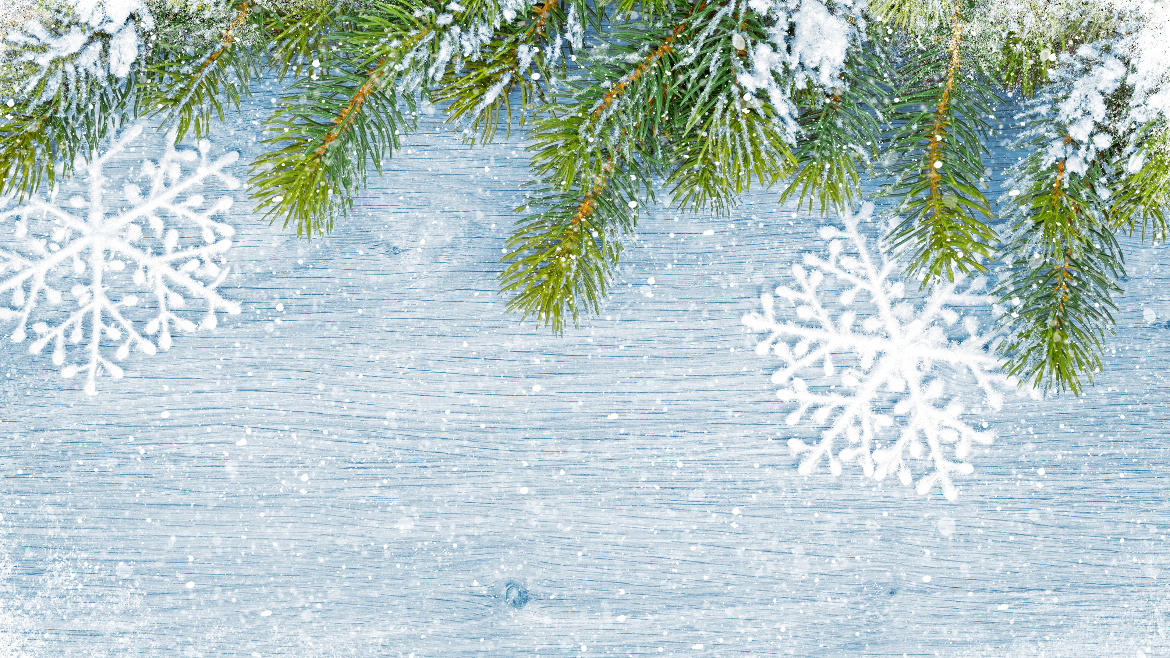 Photo Winter Snowflakes Branches greeting card 3840x2160