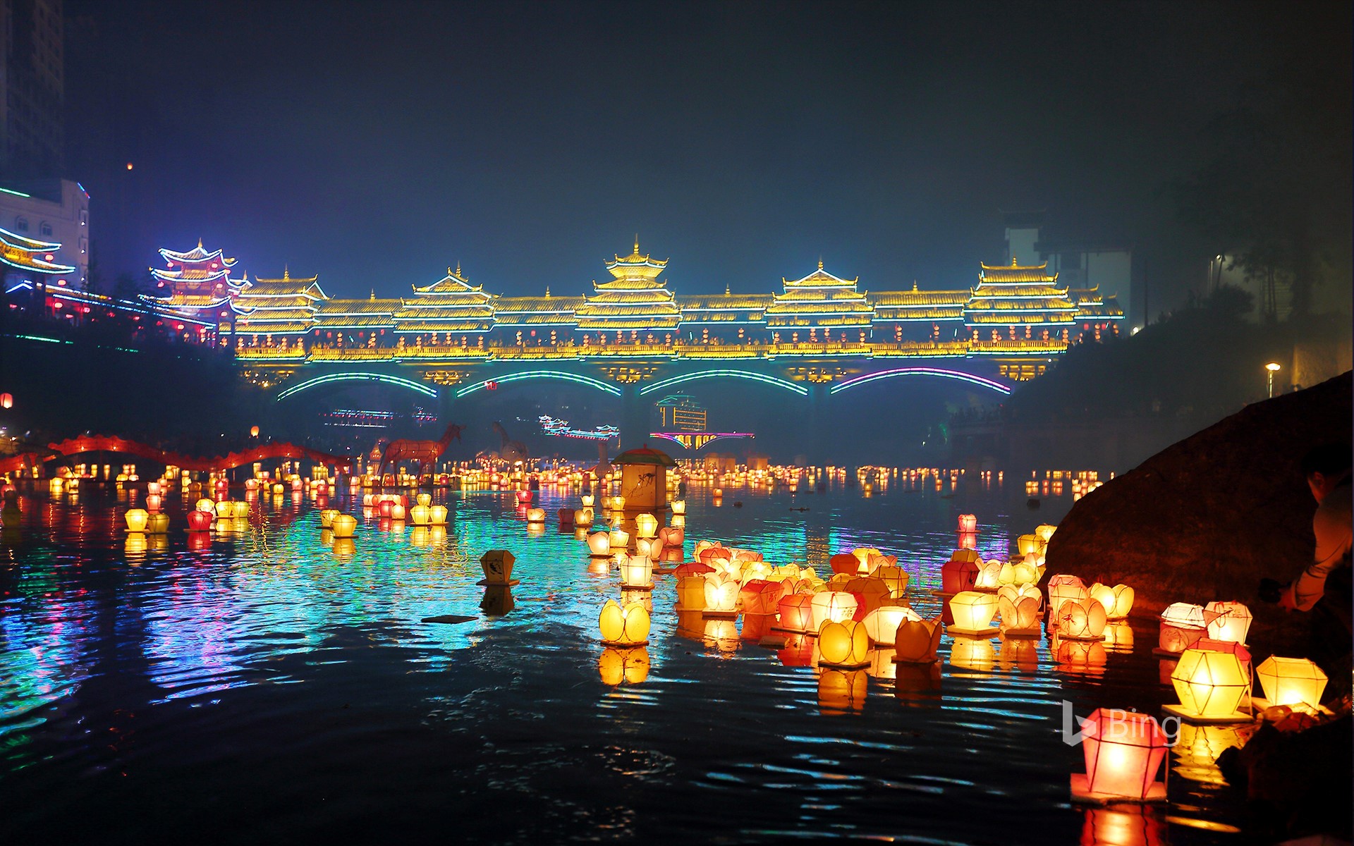 Today's Chinese New Year Festival Guilin Chinese New Year Festival Wanzhan River Lights Floating Event, Guangxi, China