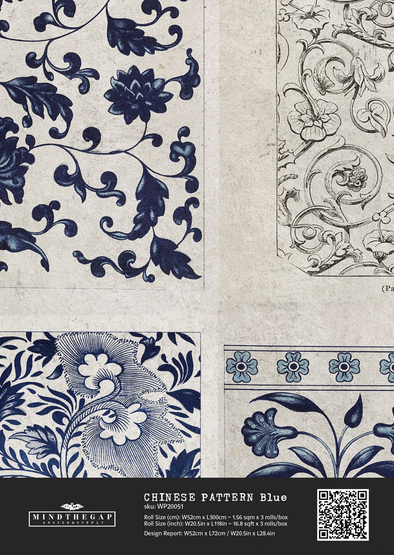 CHINESE PATTERN Blue Wallpaper Sample samples