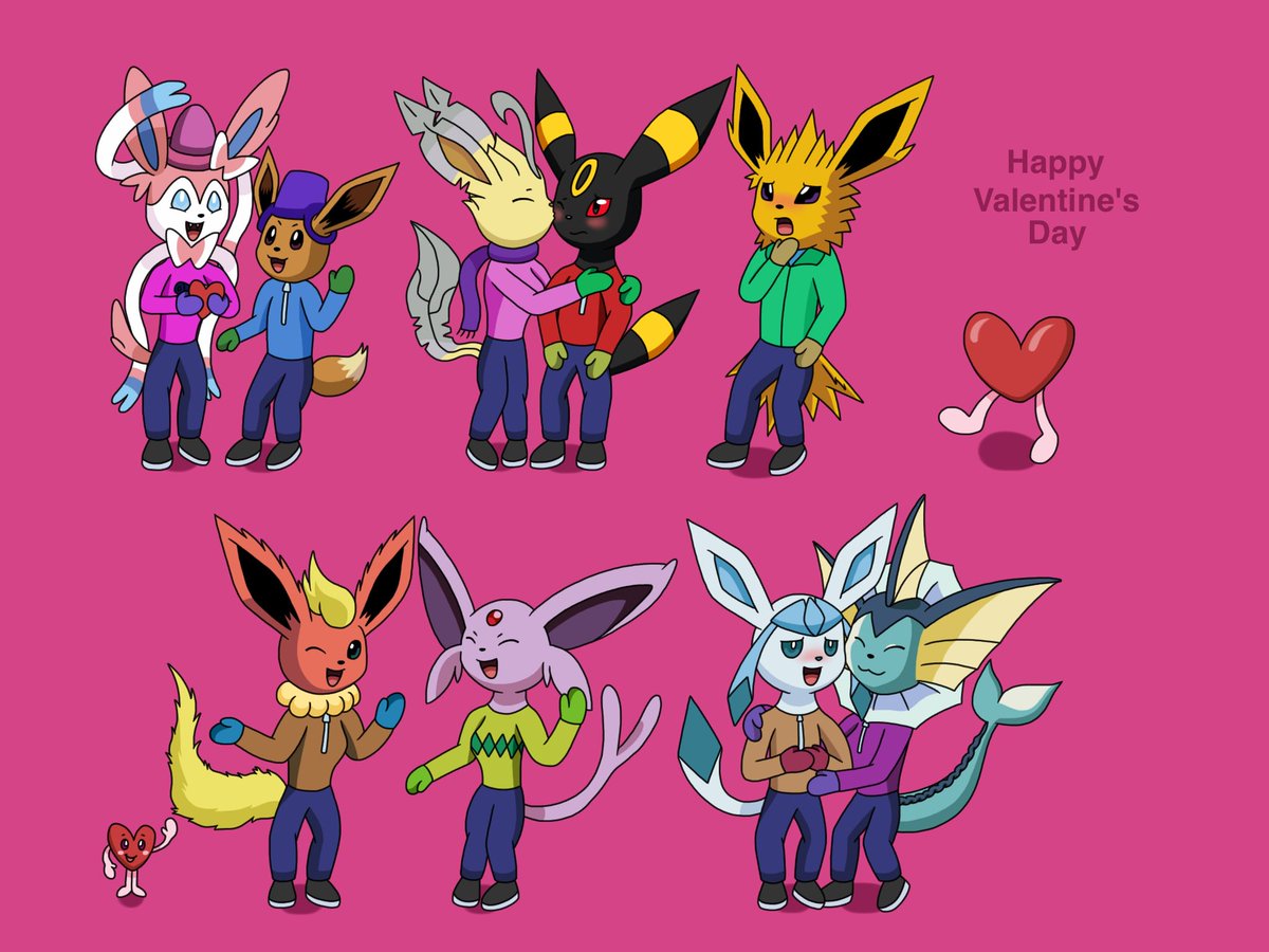 Madrid Junior Eevee Evoultions Valentine's Fanart!!! Happy Valentine's Day!!! #eevee #eevelution #pokemon #pokemonfanart