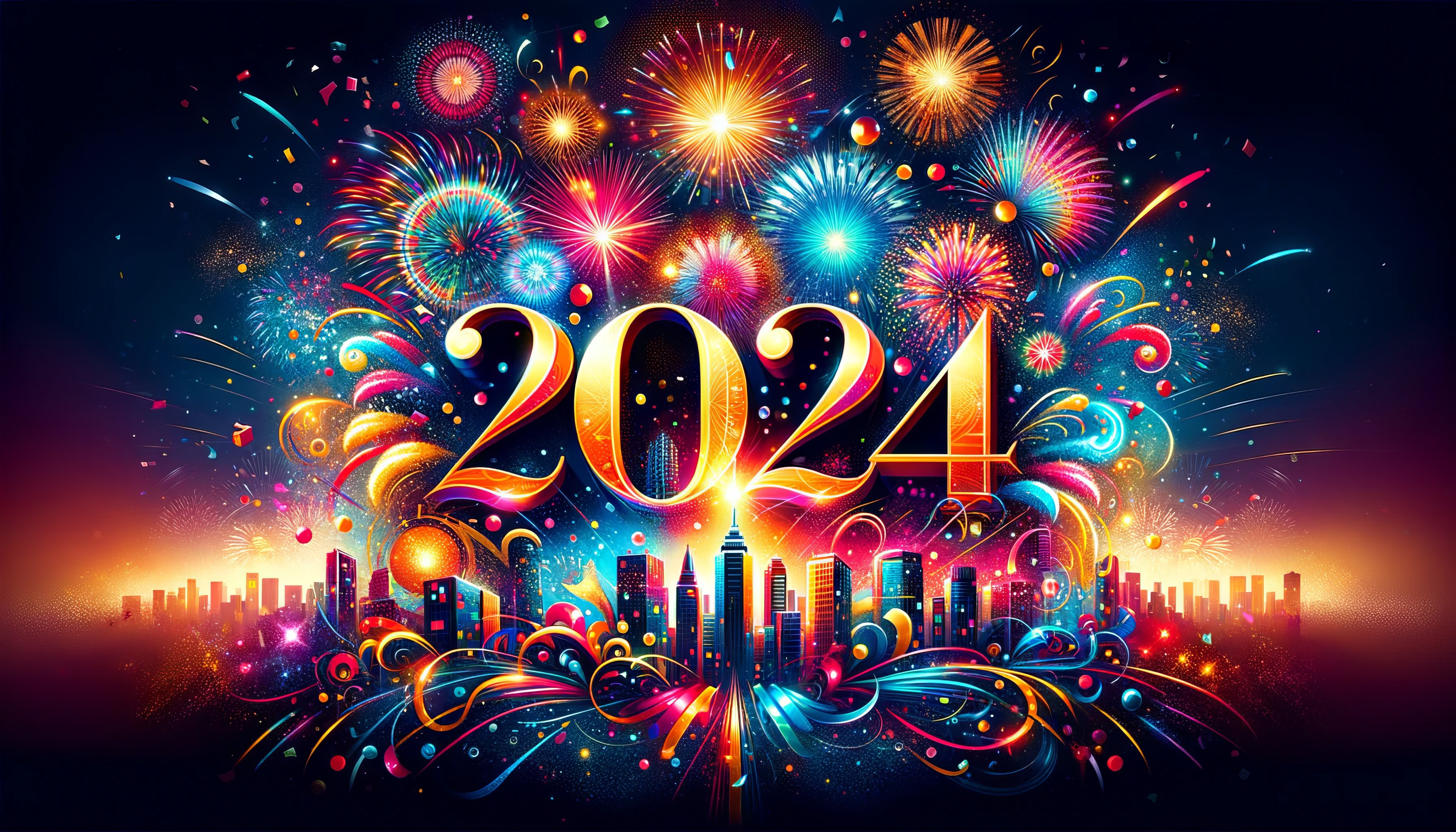 Colorful 2024 Fireworks Celebration HD Wallpaper