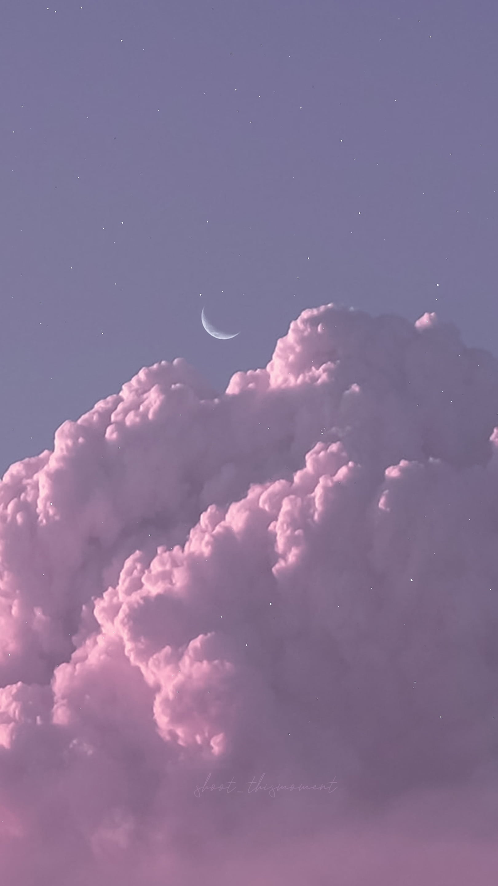 Fly Me To The Moon. Pink Purple Bought Sky With Clouds. Mobile Wallpaper [1620x2280]