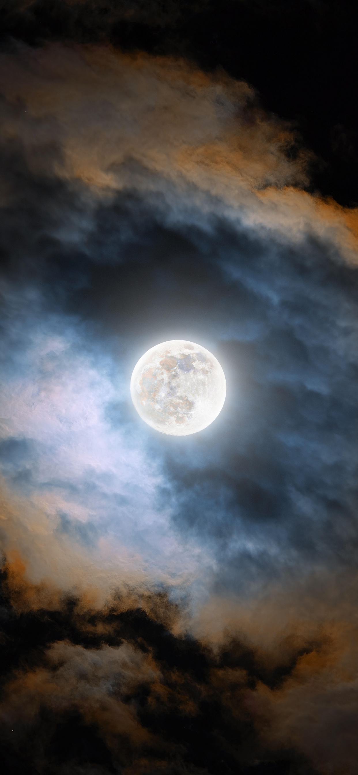 Cold Moon Wallpaper 4K, Night, Clouds, Dark, Glowing, 5K