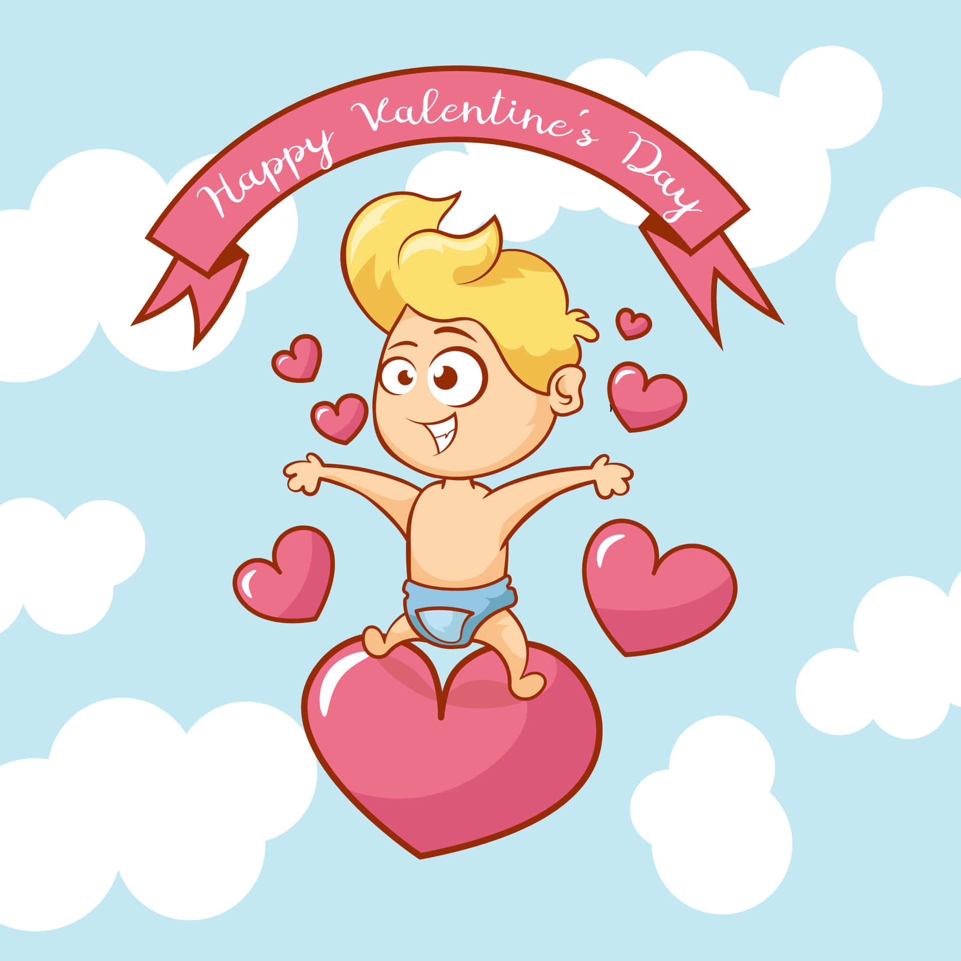 Download A Cartoon Boy Is Flying Over A Heart With A Banner