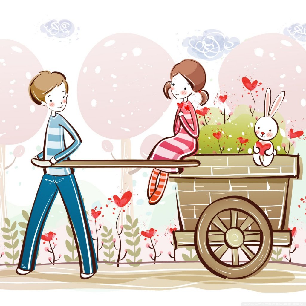 Cute Valentine Couple, Valentine's Day Illustration Ultra HD Desktop Background Wallpaper for 4K UHD TV, Tablet