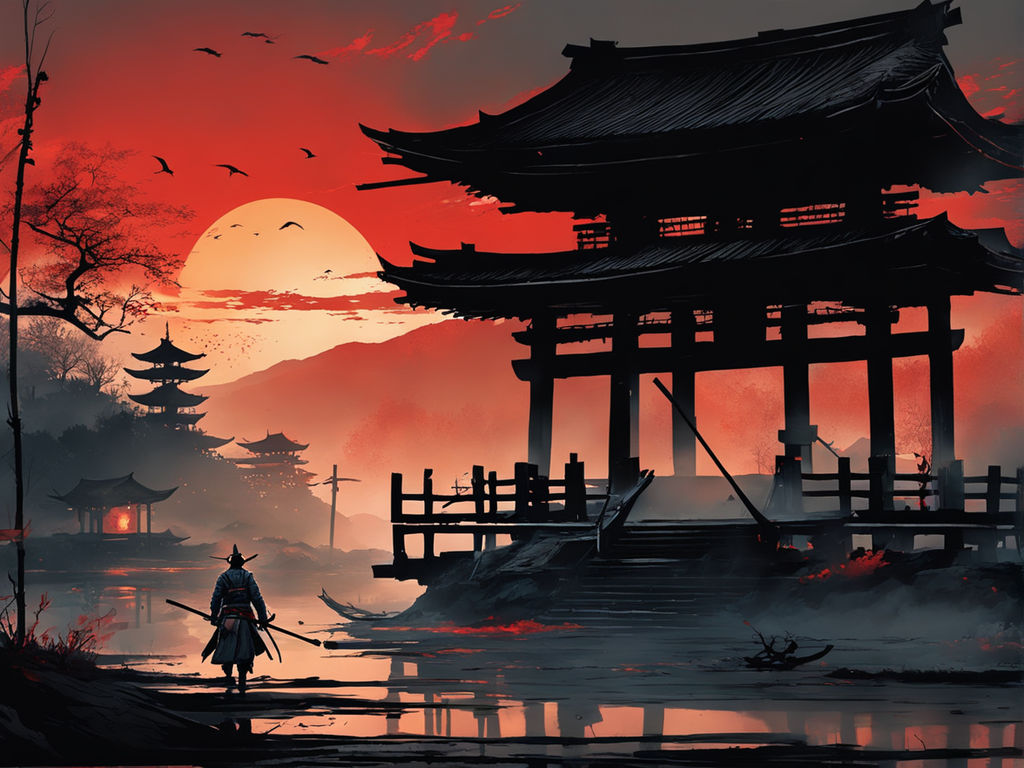 Samurai ronin at sunset