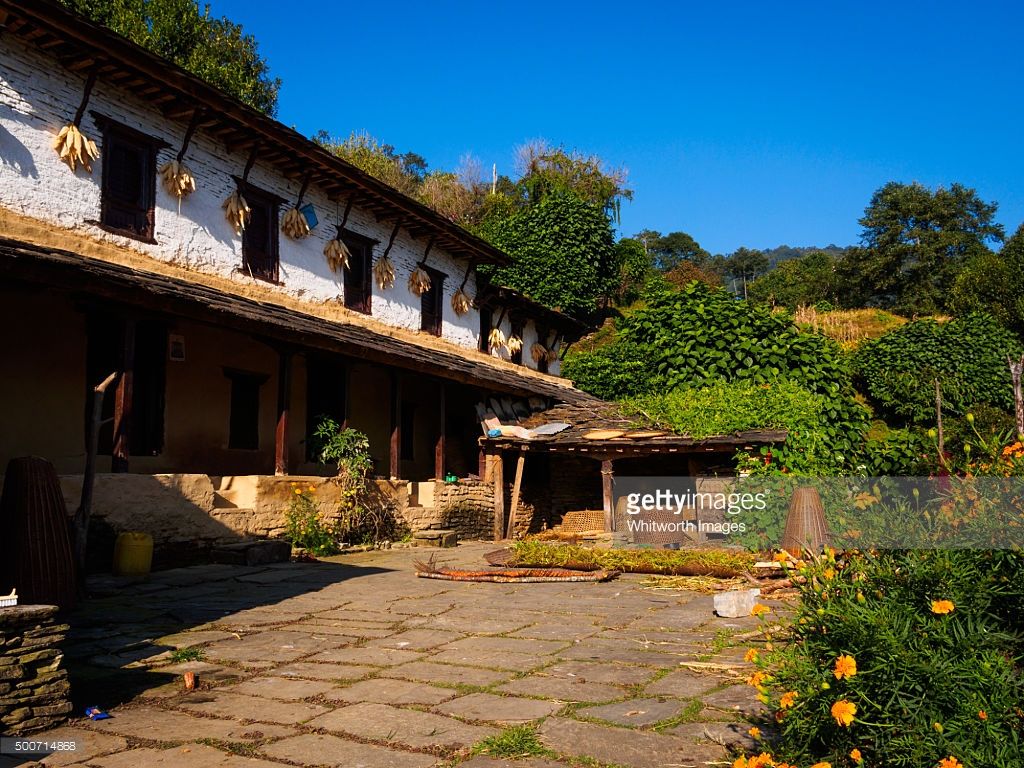 Traditional Gurung House And Stone Paved Courtyyard In Ghandruk. Beautiful Buildings, Nepal Culture, Nepal Travel