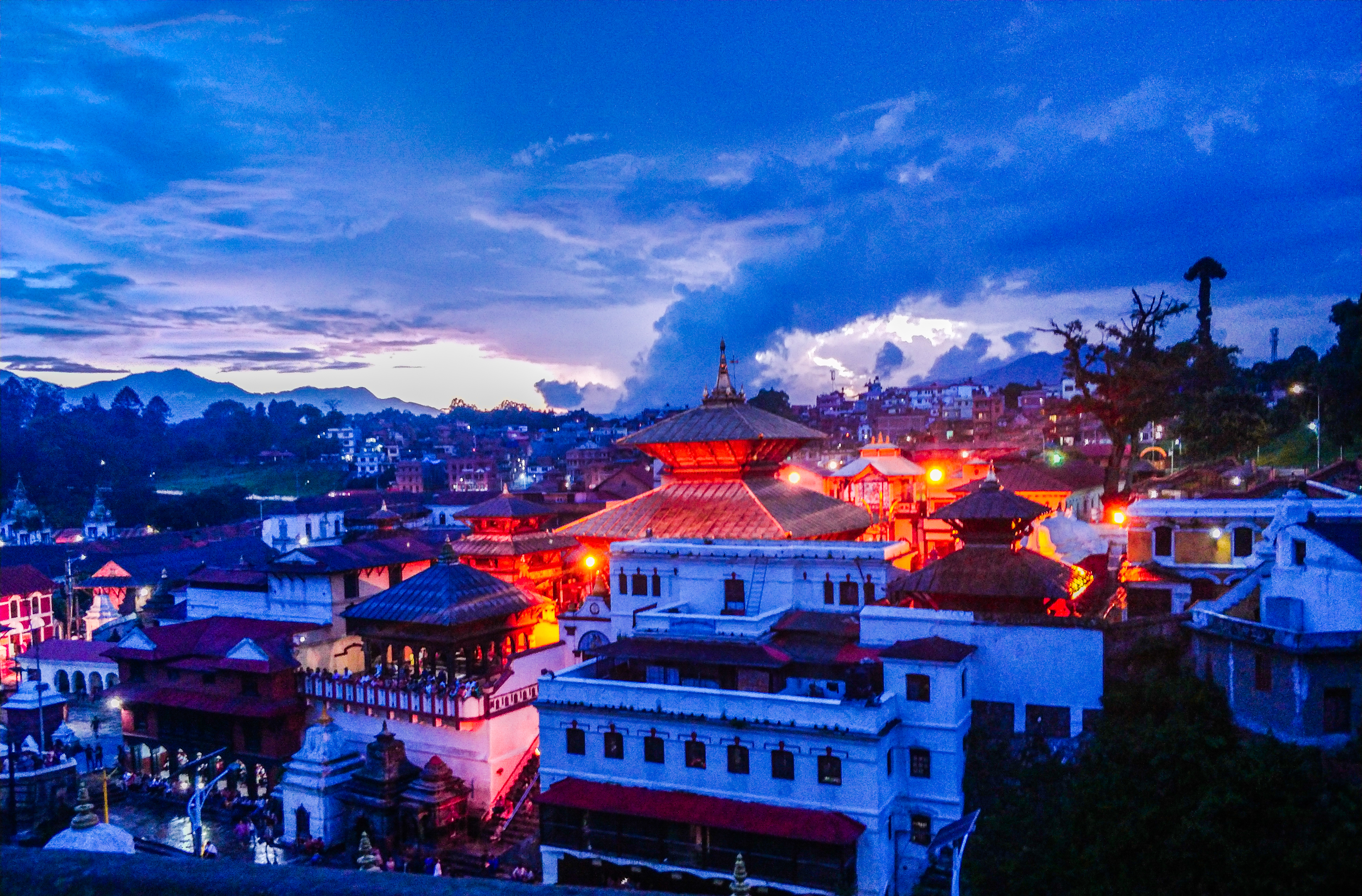 Free Image, nepal, temple, sky, landmark, town, city, tourist attraction, mountain range, tourism, evening, cityscape, hill station, night, winter, mount scenery, computer wallpaper, landscape, cloud, alps, mountain village 4608x3032