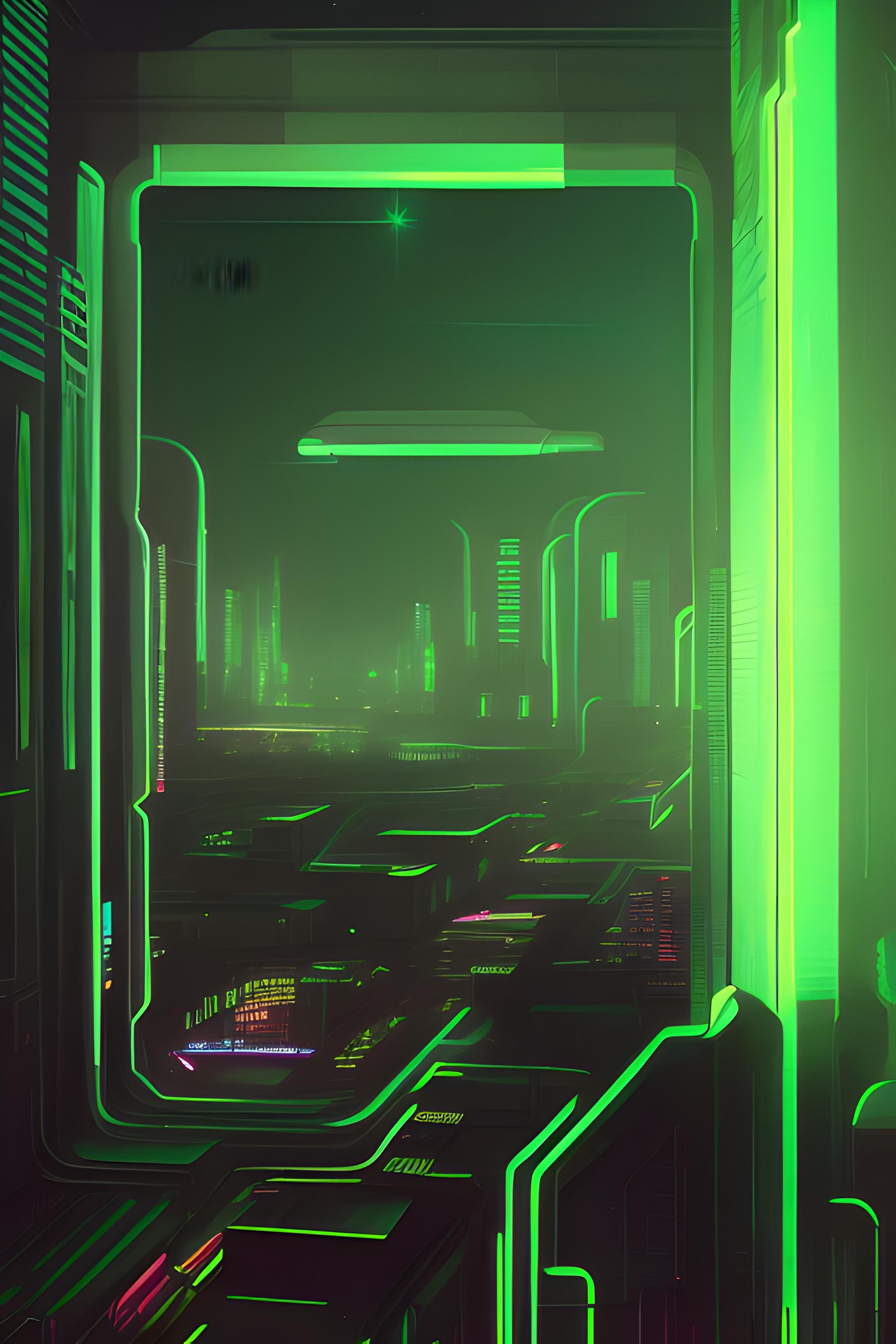 night time green cyberpunk green laser city green lights