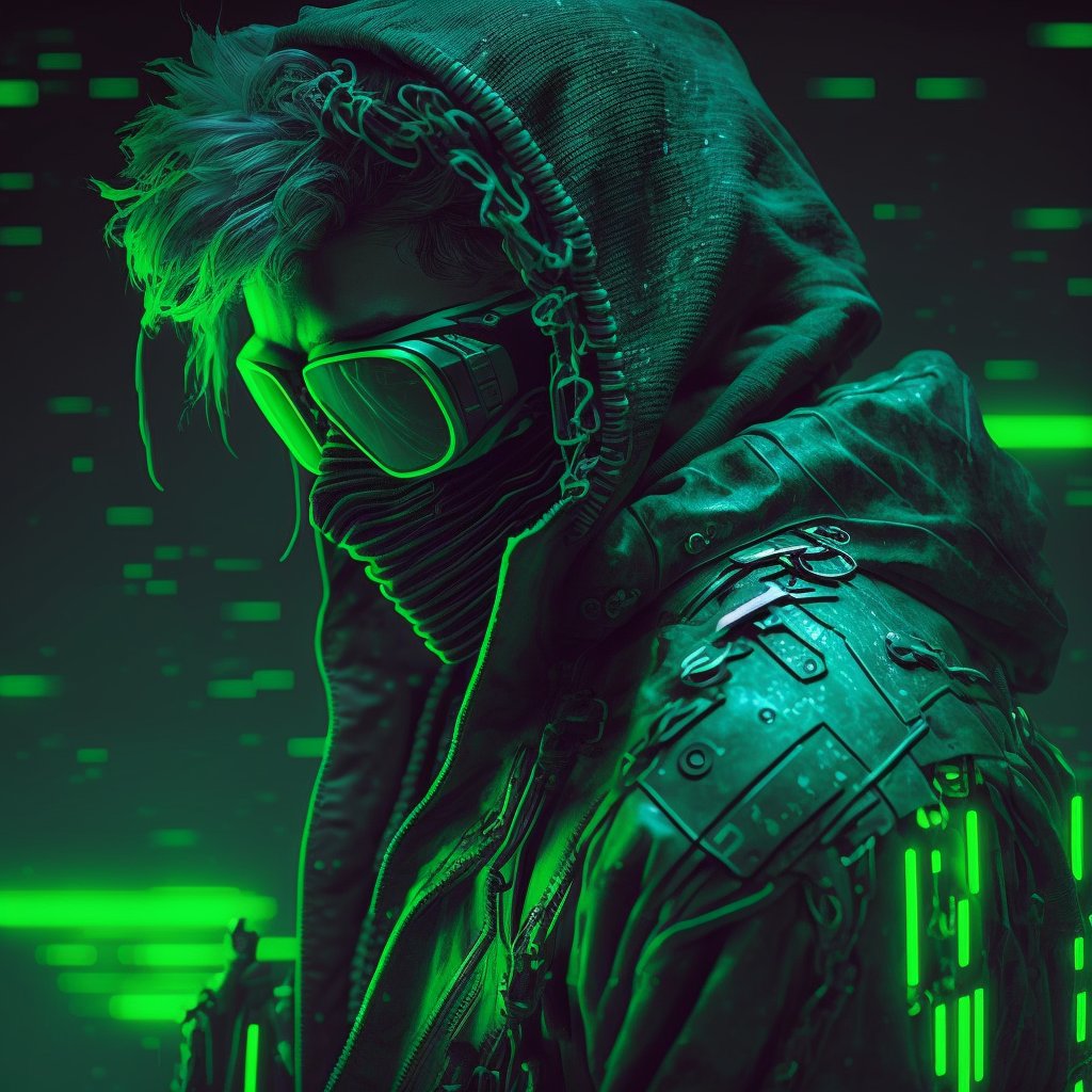 Goziem hacker in a neon green background #midjourney #midjourneyart #AI #MidjourneyAI #AIart