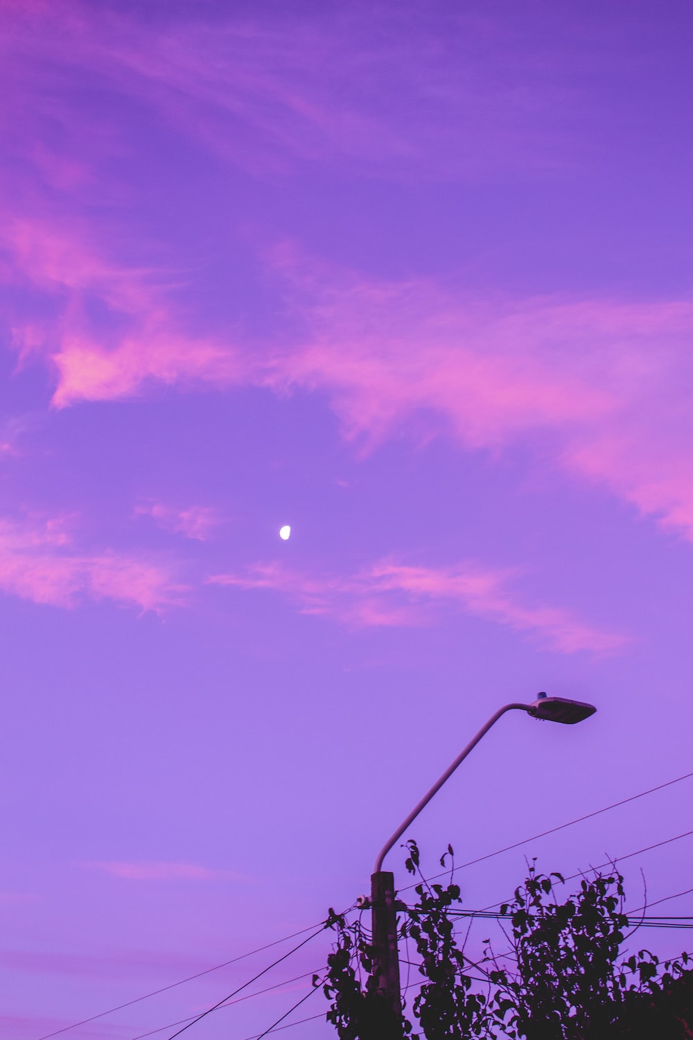 Black street light under purple sky photo