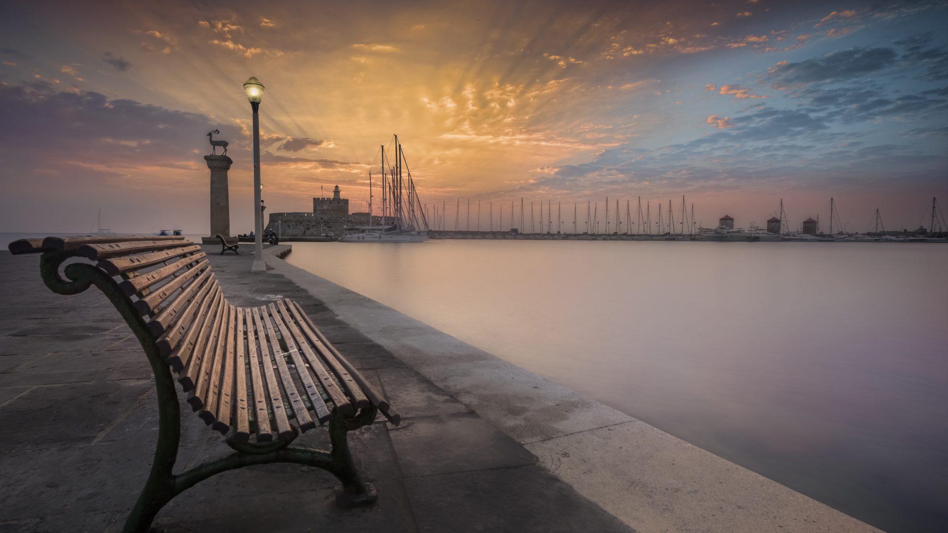 Sunset Rhodes Greece HD Desktop Wallpaper