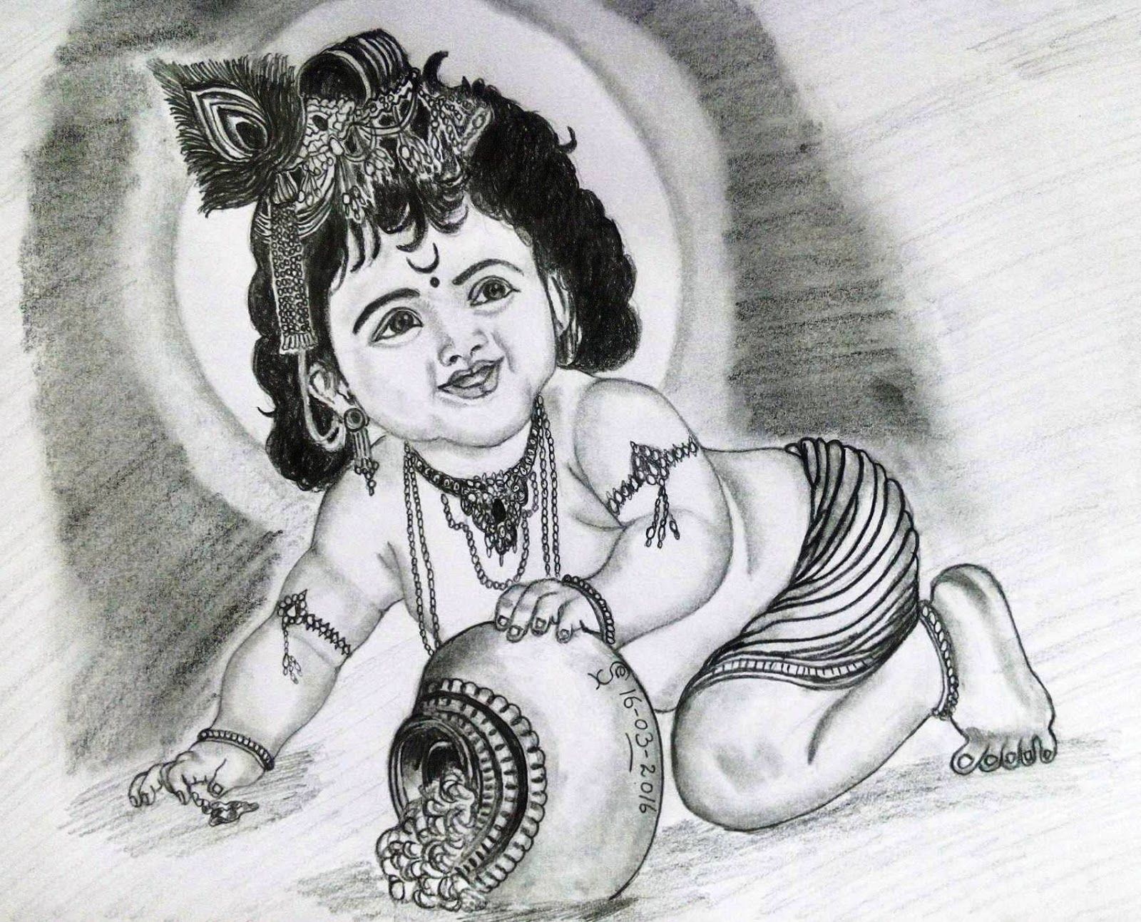 ✏️ Final sketch of Lord Krishna ✏️ How is it ?? : r/hinduism