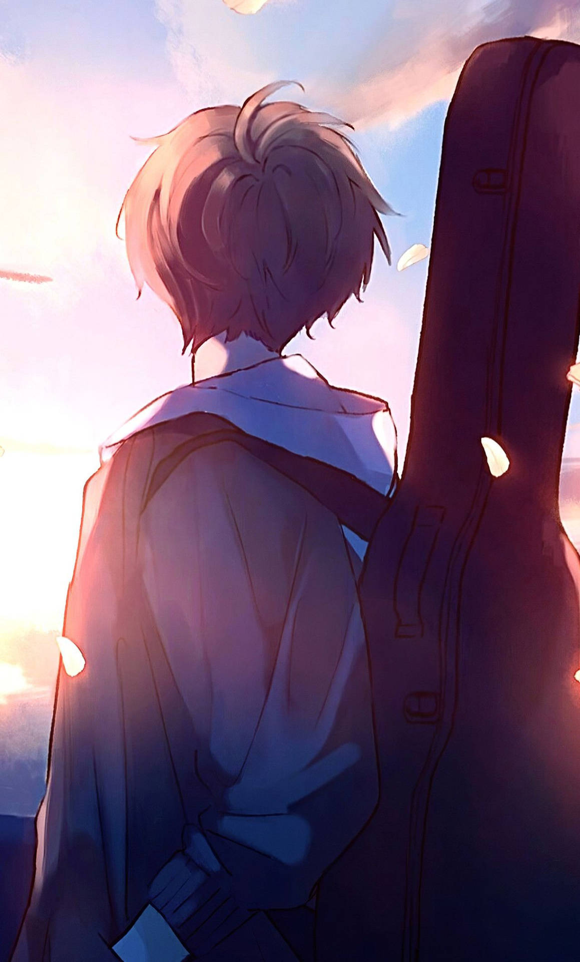 Download 4k Phone Background Anime Boy With Guitar Case Wallpaper