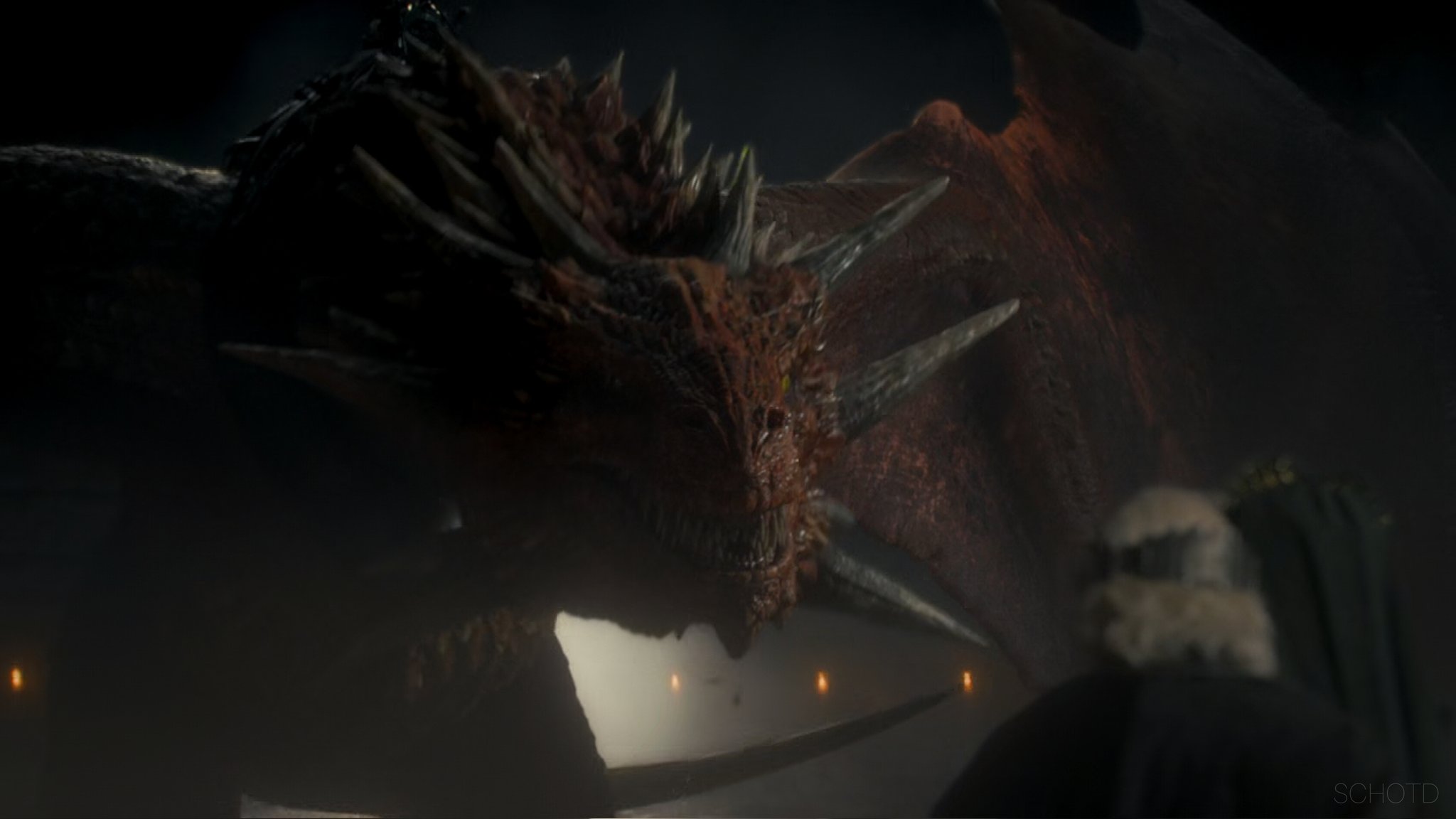 meleys the red queen. the horns, spikes and her vibrant colour. definitely one of the most beautiful dragons we've seen so far