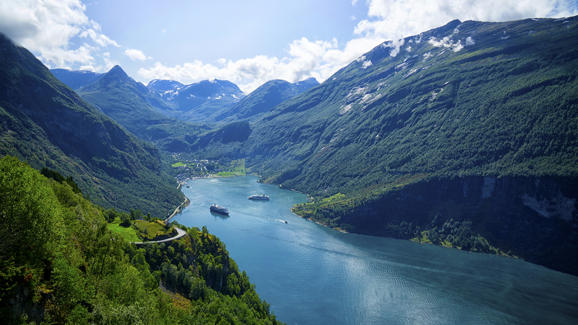 Photo Norway Geiranger Fjord Nature Mountains Bay 1920x1080