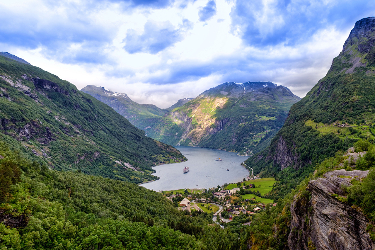 Desktop Wallpaper Nature Norway Geiranger Fjord Mountains forest