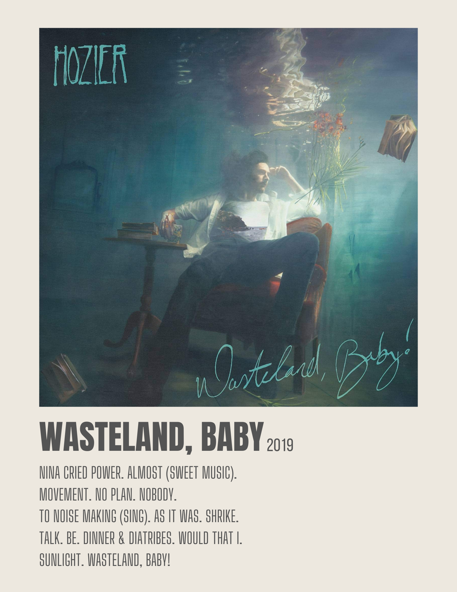 Hozier Wasteland, Baby album poster. Hozier, Music poster, Movie poster wall