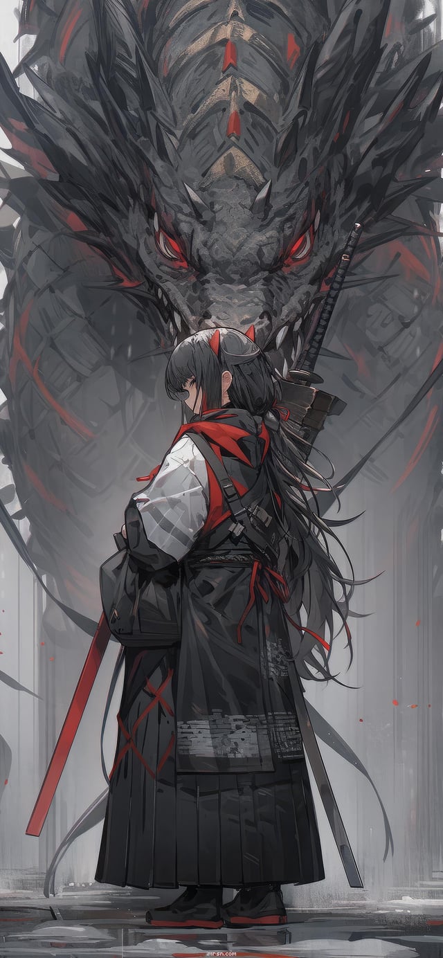 Samurai and Dragon Anime {1284x2778} by a.i