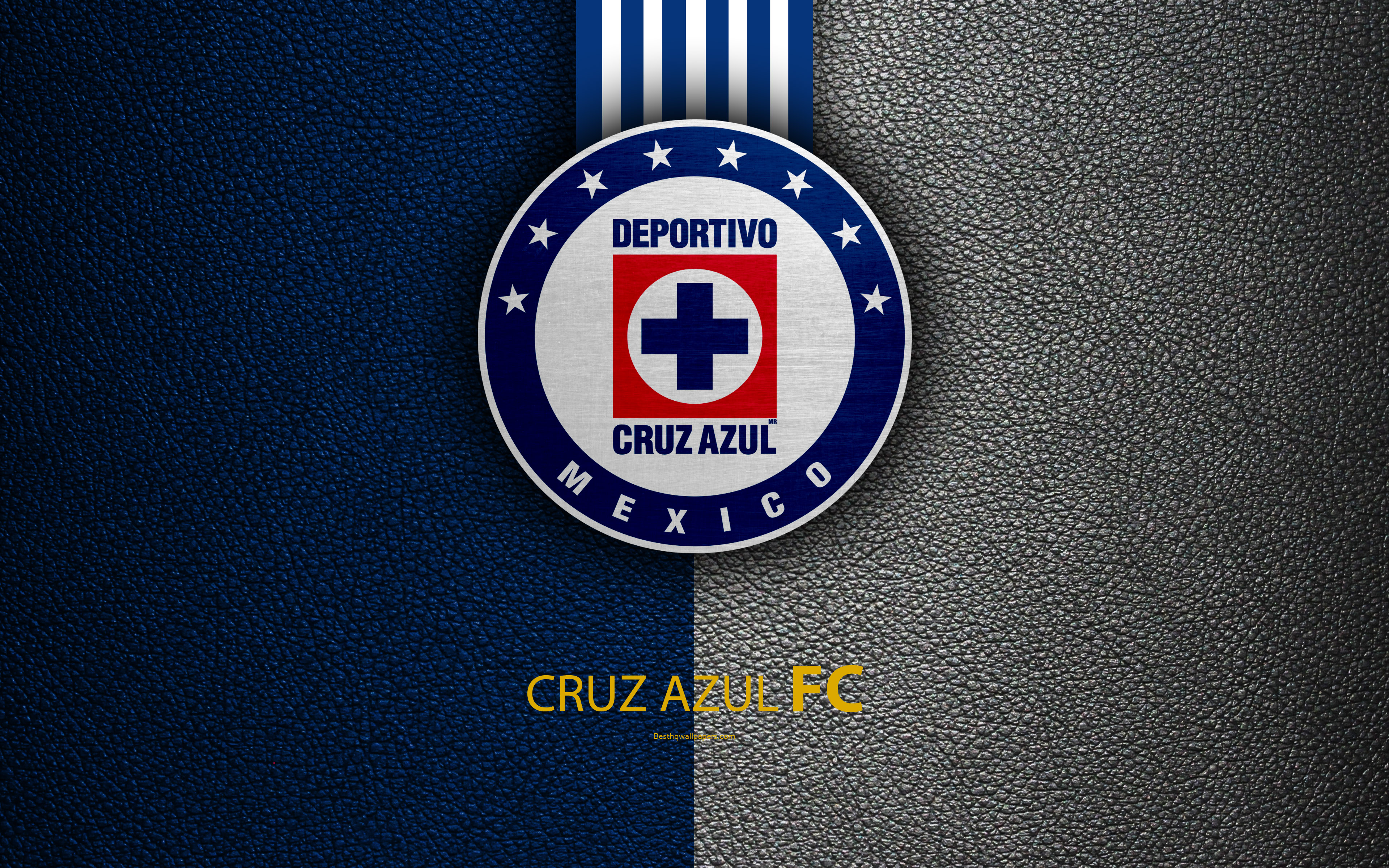 Download wallpaper Cruz Azul FC, 4k, leather texture, logo, Mexican football club, white blue lines, Liga MX, Primera Division, Mexico City, Mexico, football for desktop with resolution 3840x2400. High Quality HD picture