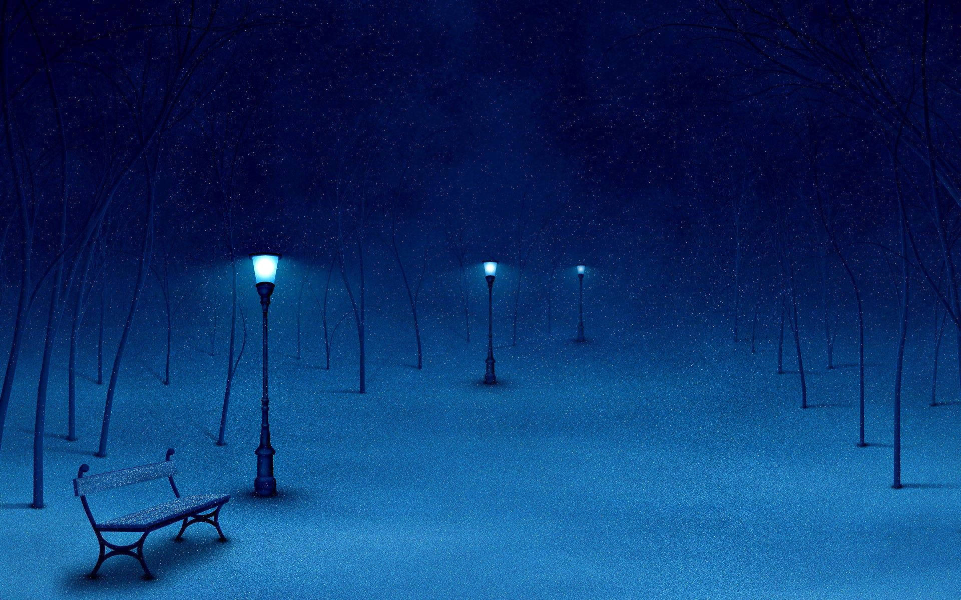 Download A Snowy Winter Night in Park in Finland Wallpaper