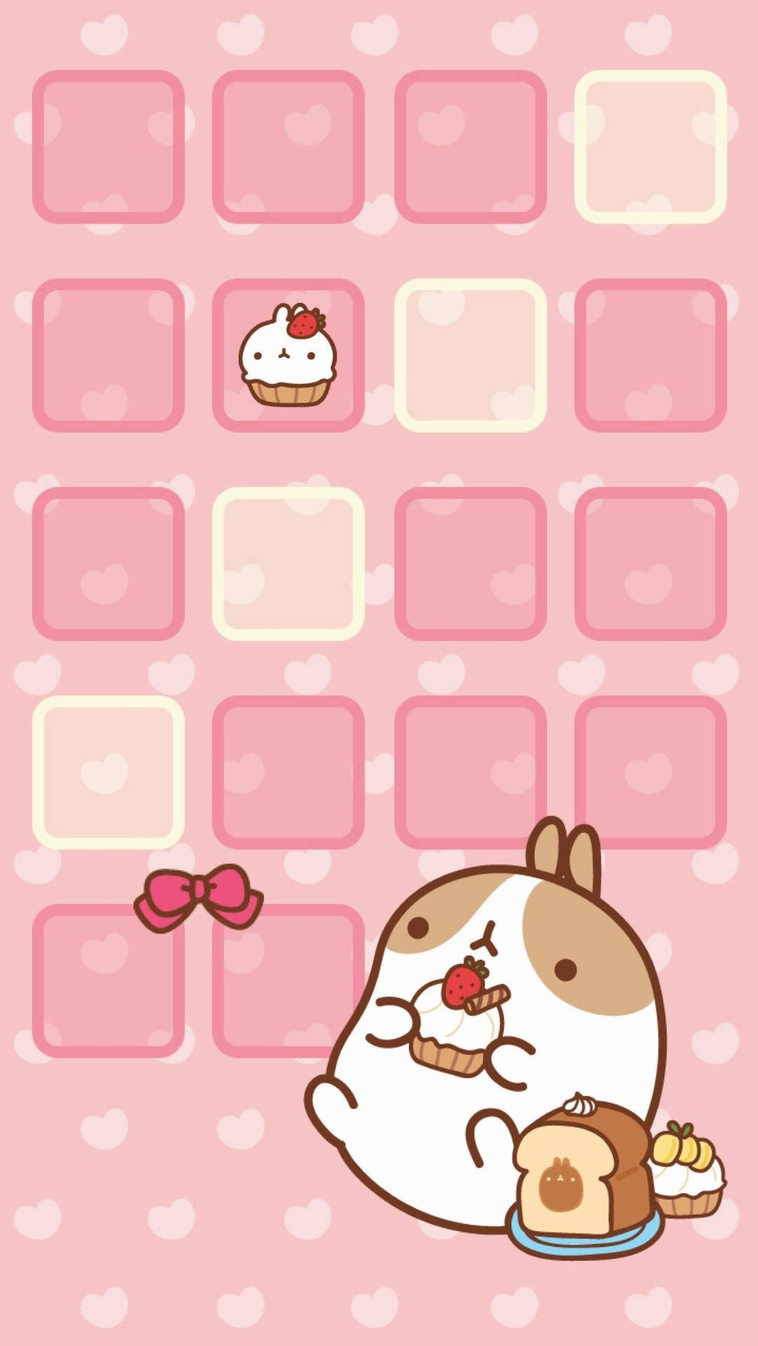 Download Molang Eating On Kawaii Pink Background Wallpaper