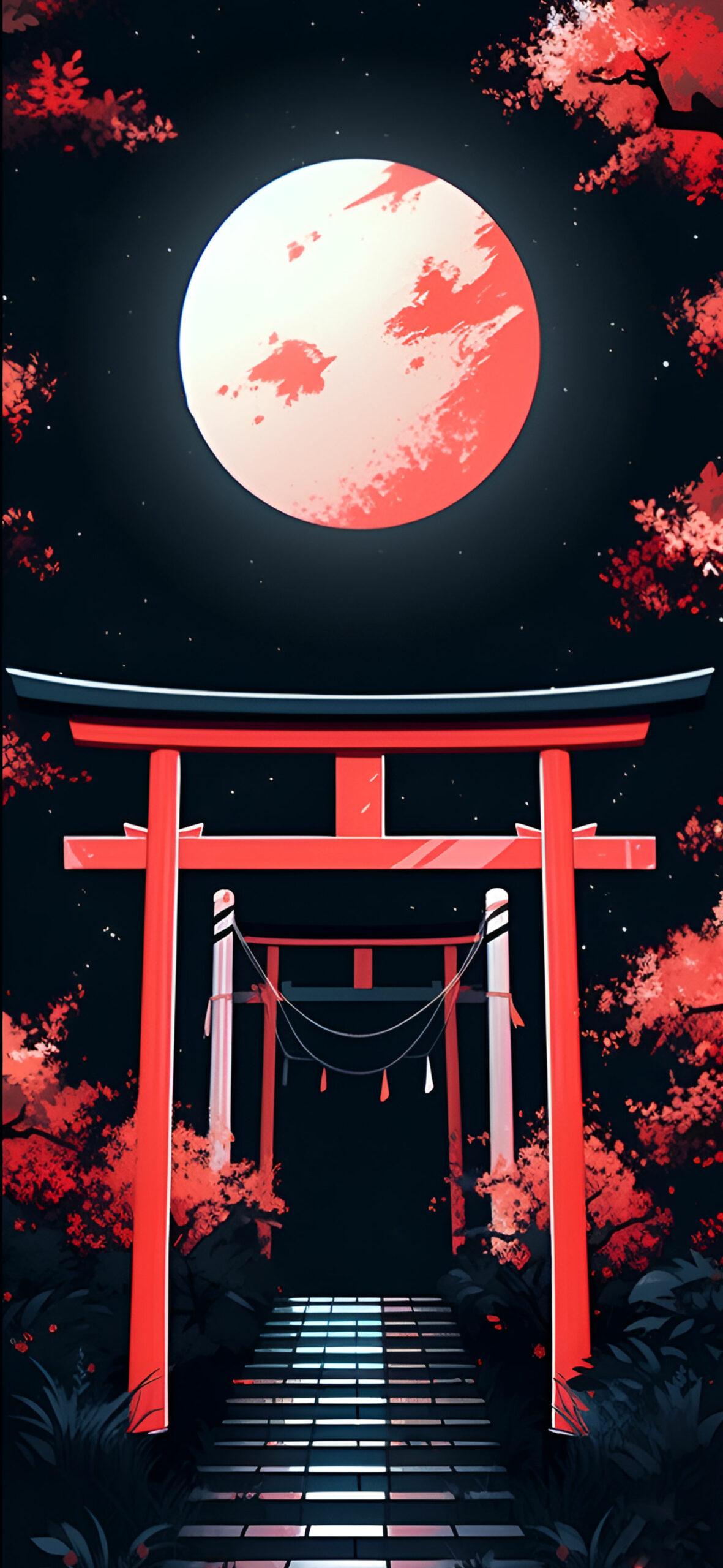 Aesthetic Japanese Arch & Full Moon Wallpaper