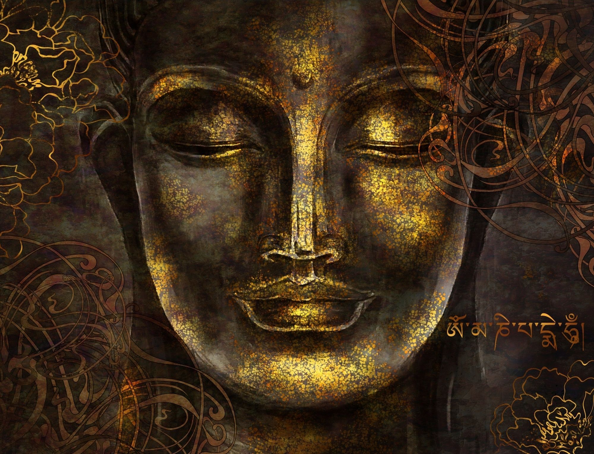 Buddhist Art Gold Style 3D Look Buddha Wallpaper Mural • Wallmur®