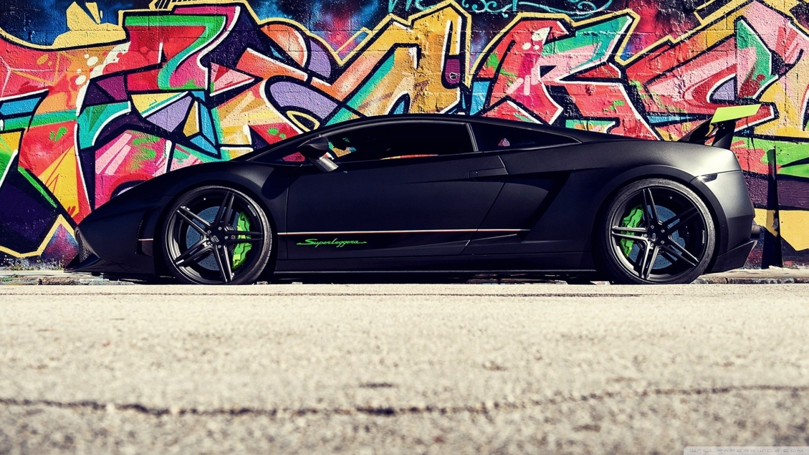 Lamborghini Gallardo Superleggera LP570, graffiti, car, black cars, Lamborghini (1600x900px) on Wallls.com