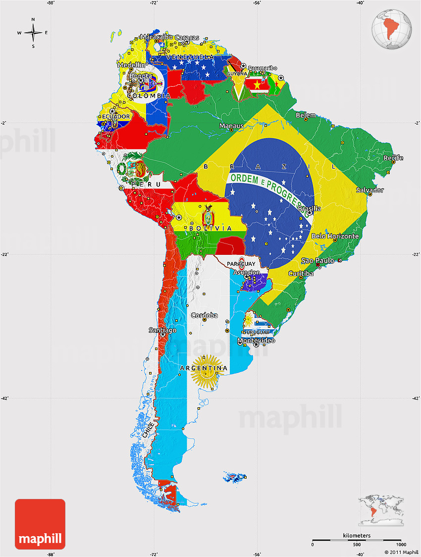 Flag Map of South America