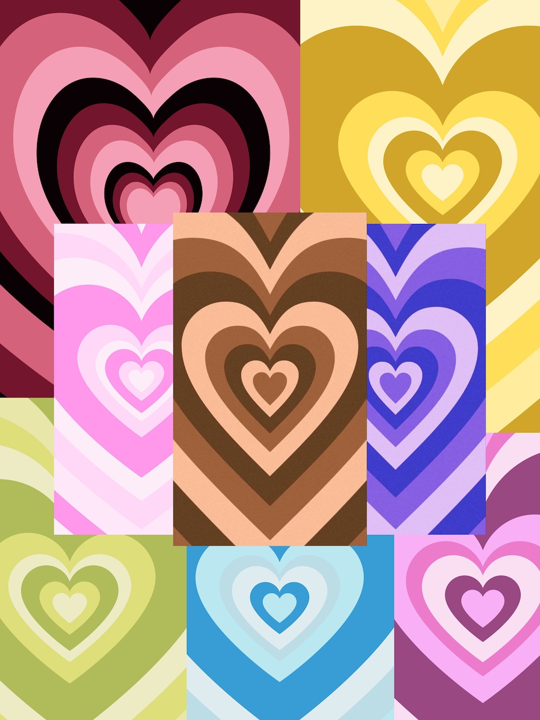 Heart Aesthetic Phone Wallpaper Kit Multiheart Background Digital Download Set 8 Pieces
