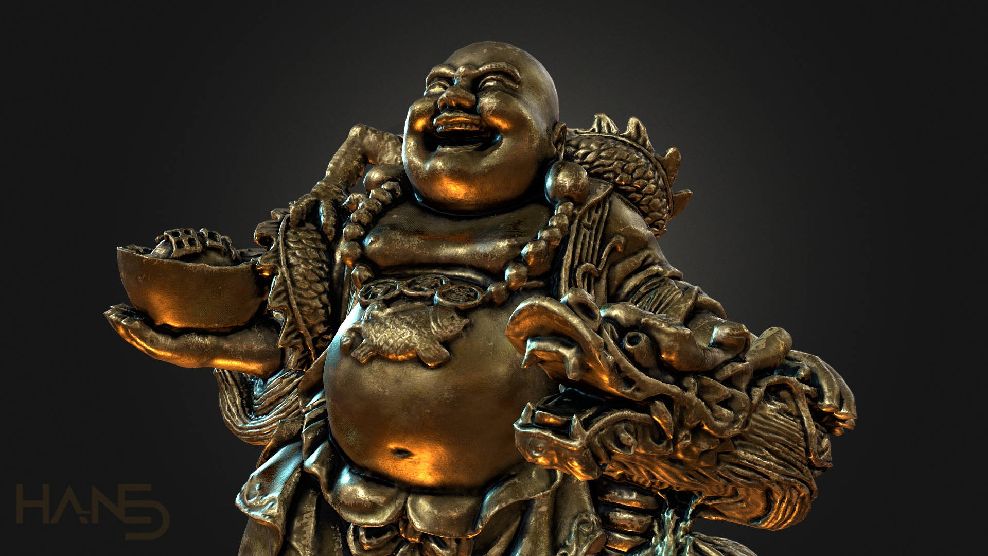 Download Laughing Buddha And Chinese Dragon Wallpaper
