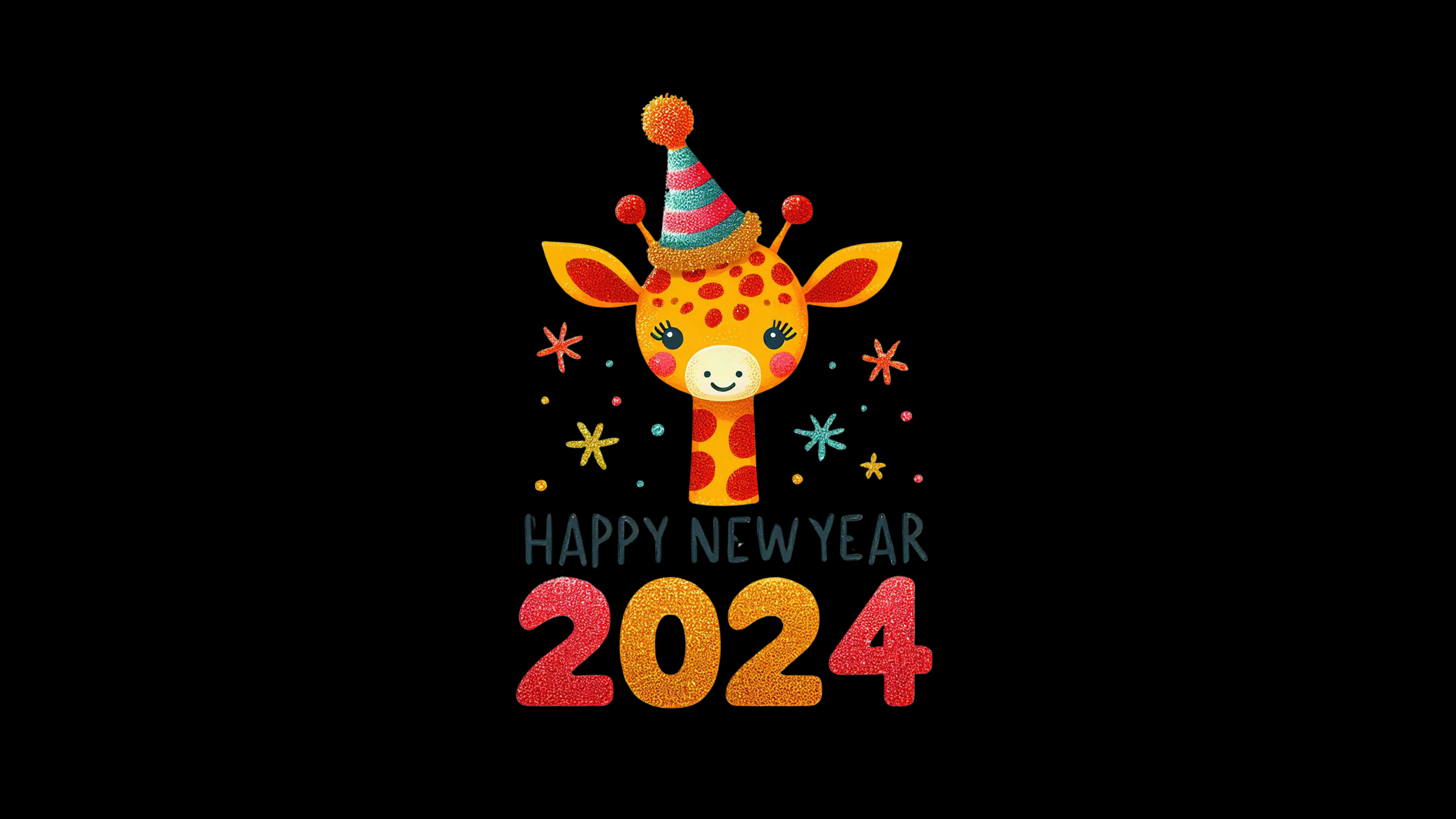 Happy New Year 2024 Wallpaper 4K, Giraffe, Cute art, AI art