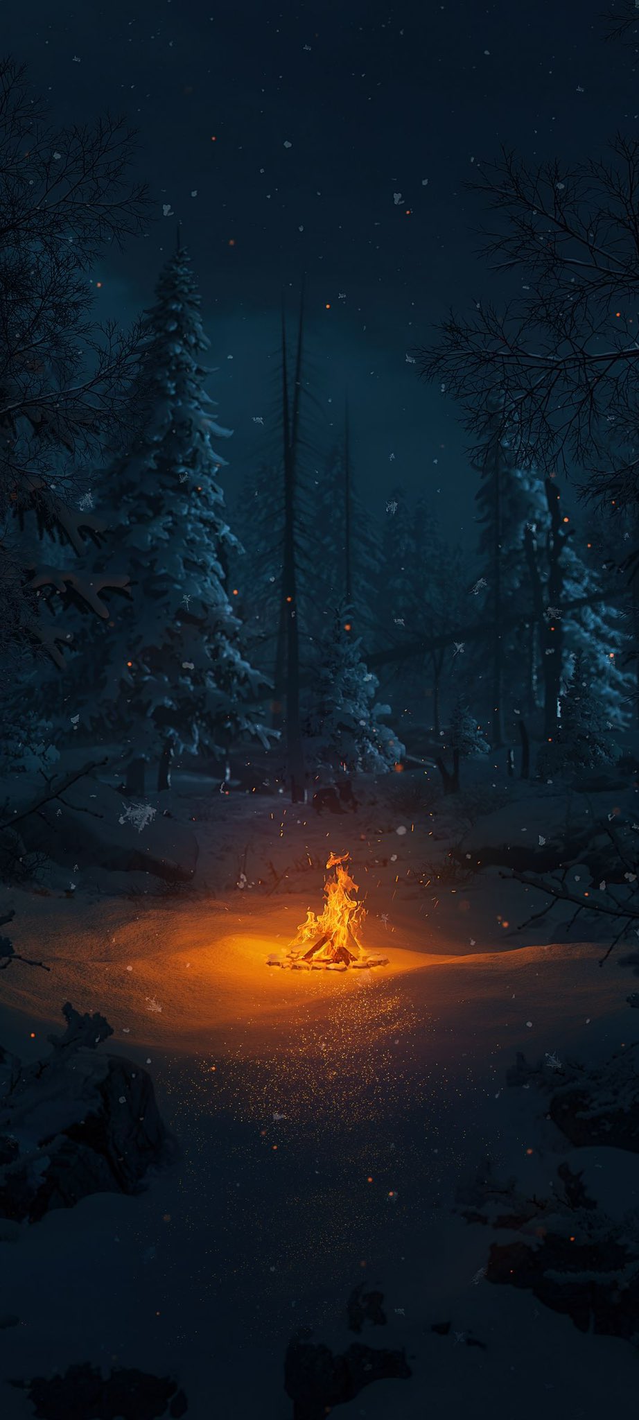 Wallpaper #wallpaper for your #smartphone #Set #Night #Fire #Snow #Winter #Tree #Fullhd