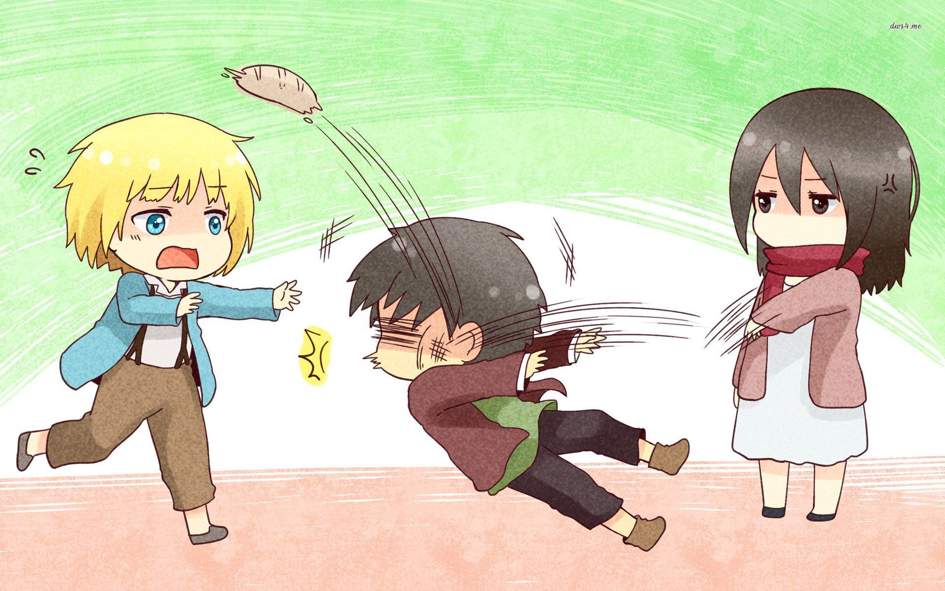 Anime Attack On Titan Anime Chibi Mikasa Ackerman Armin Arlert Eren Yeager Wallpaper. Anime chibi, Attack on titan, Cute cartoon wallpaper