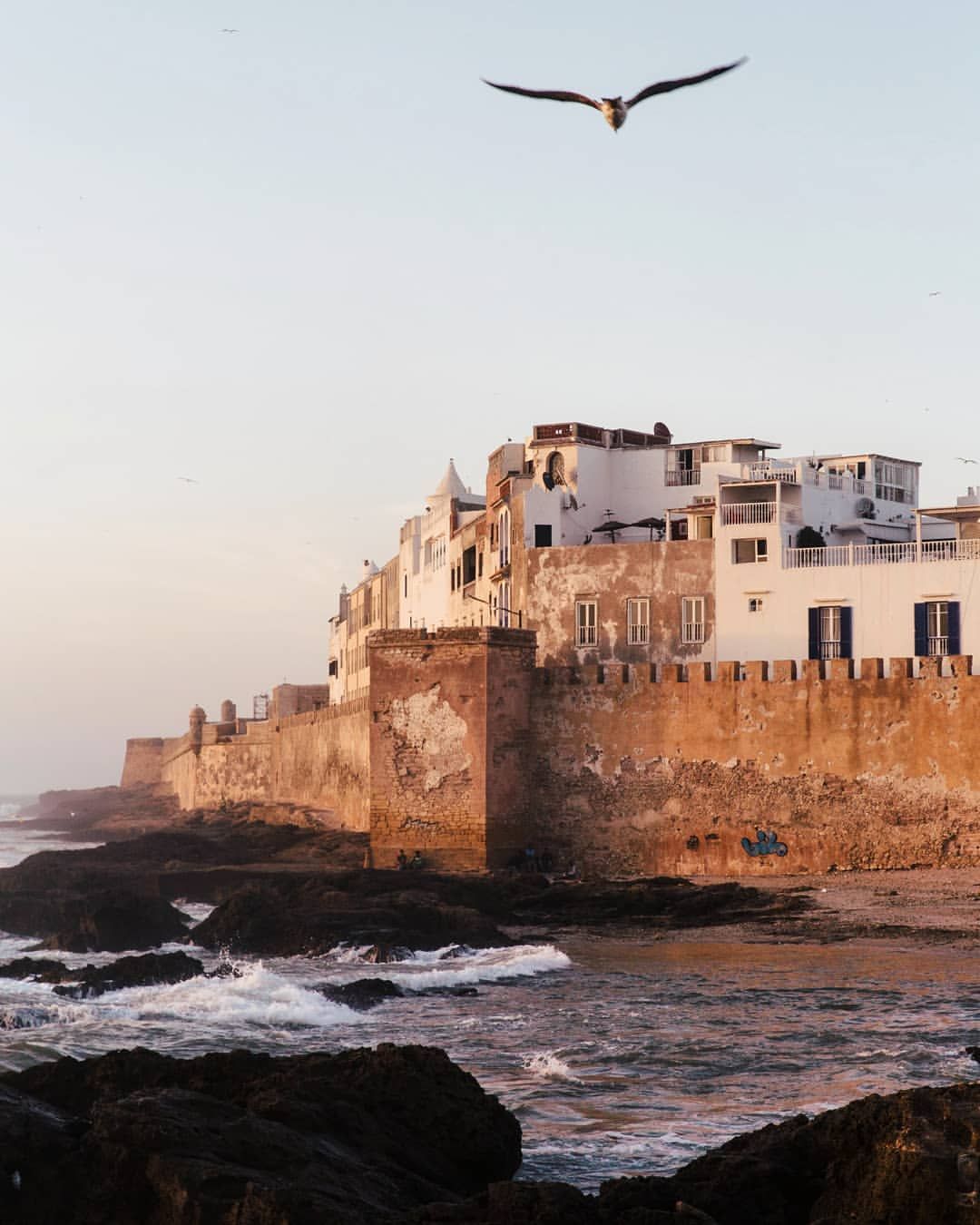 The walls of Essaouira at sunset, Morocco
