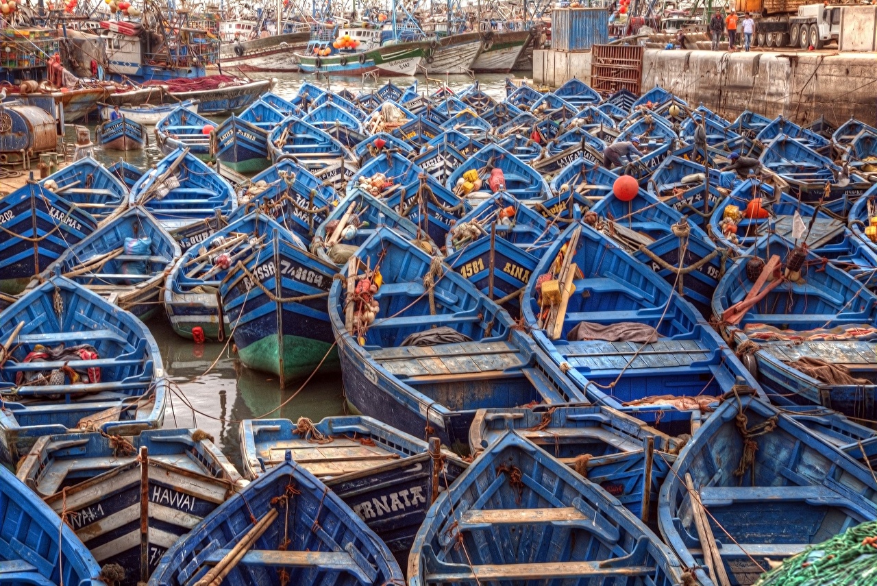 image Africa Morocco Essaouira seaport Boats Many