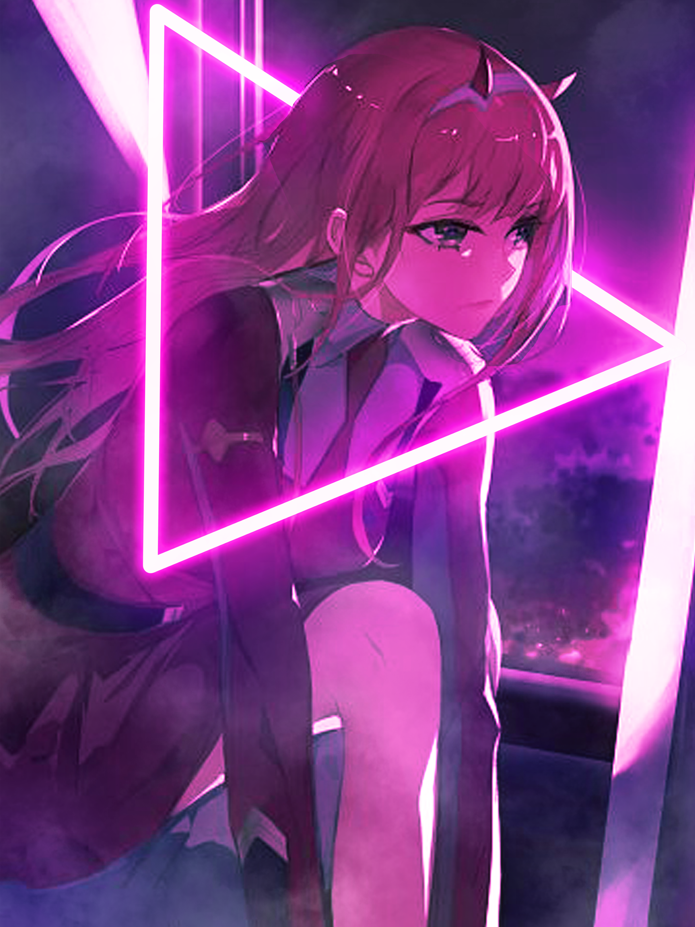 Made two artworks with glowing neon triangles around anime characters