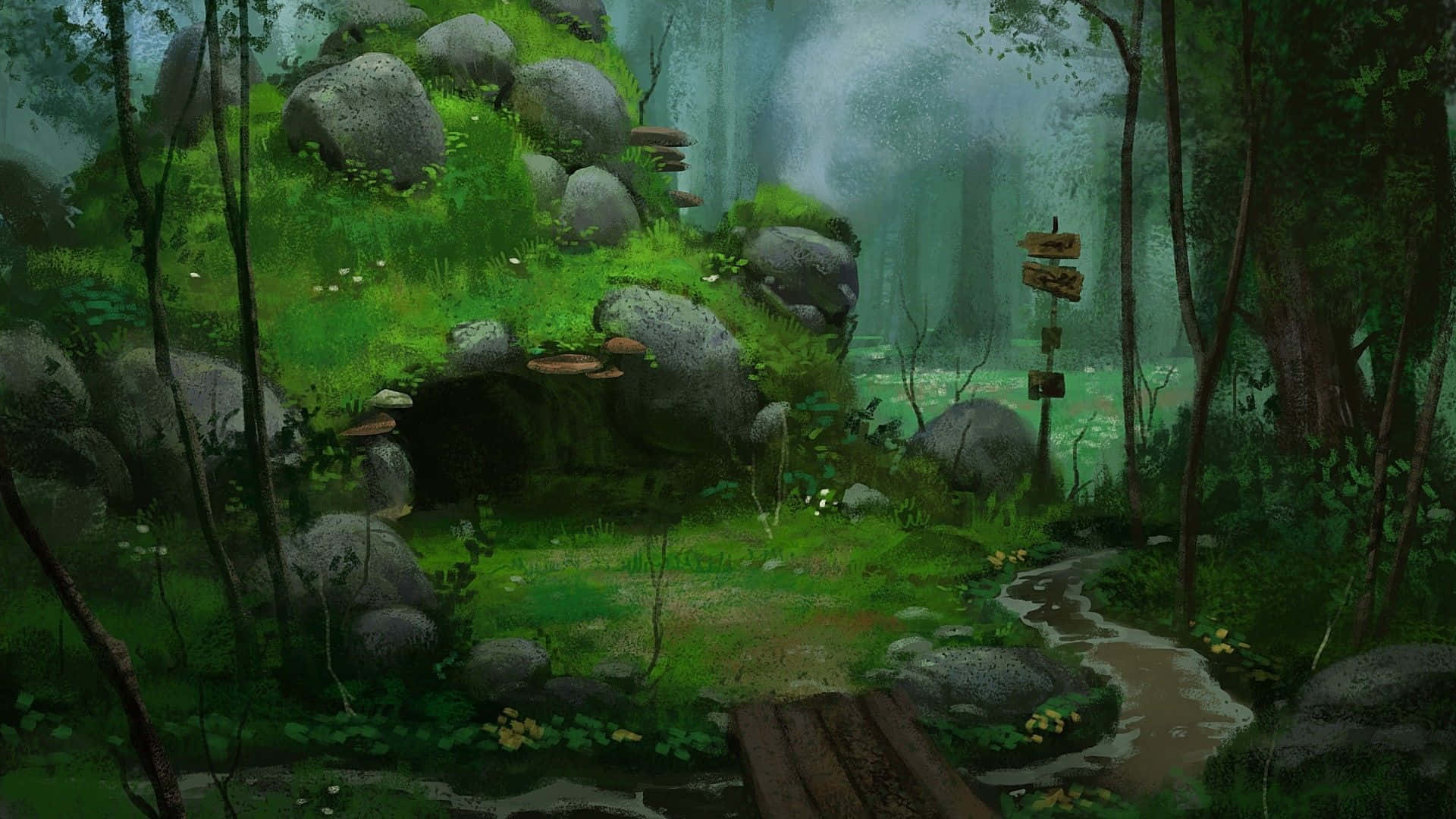 Download Get Lost In The Beauty Of This Anime Inspired Forest. Wallpaper