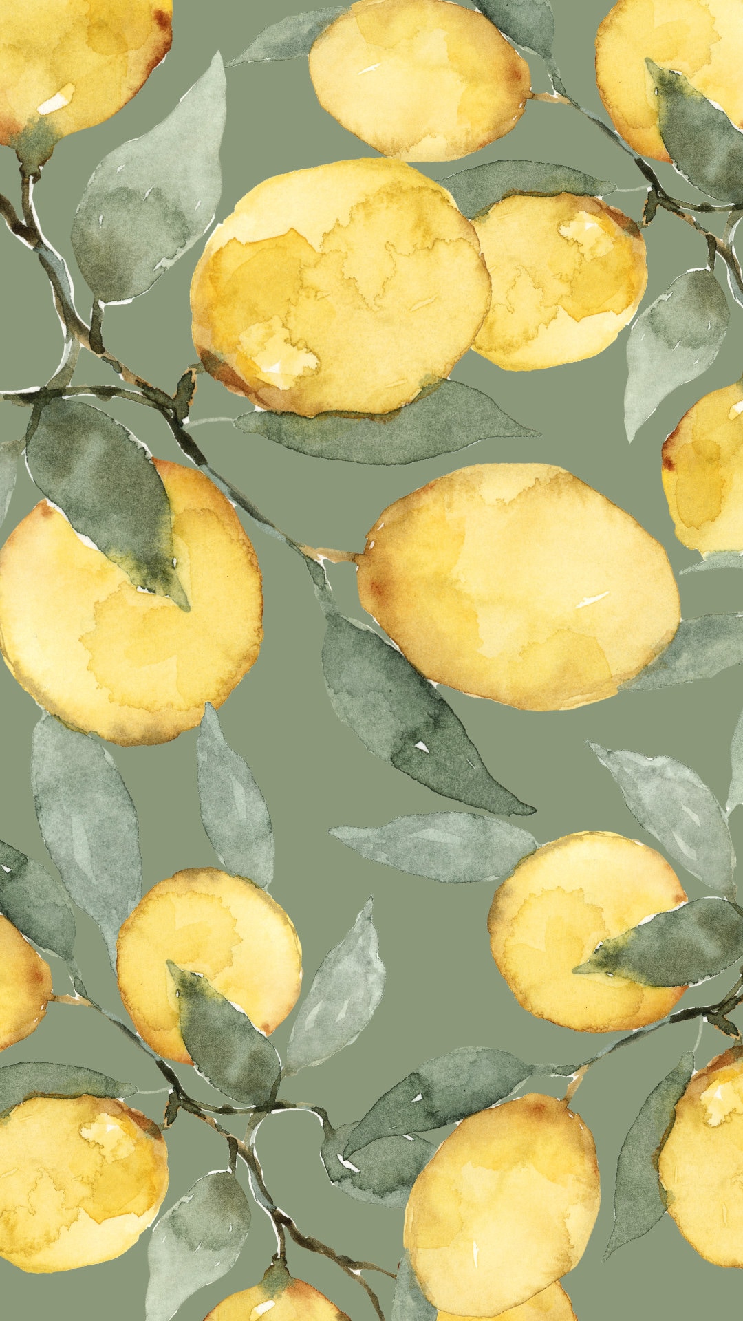 Amalfi Lemons iPhone Wallpaper Watercolor, High Quality, Editable in Canva