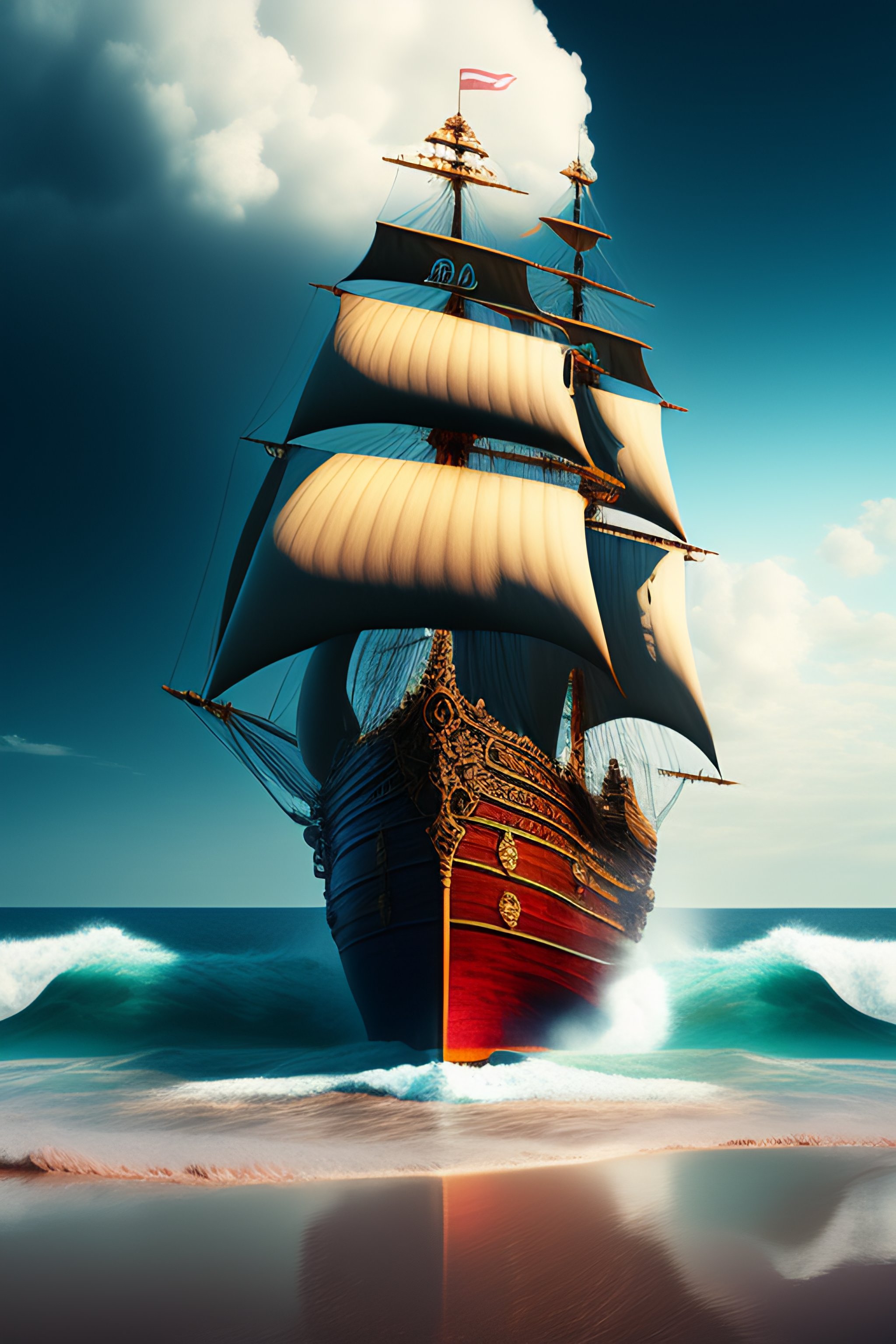 Pirate ship in ocean