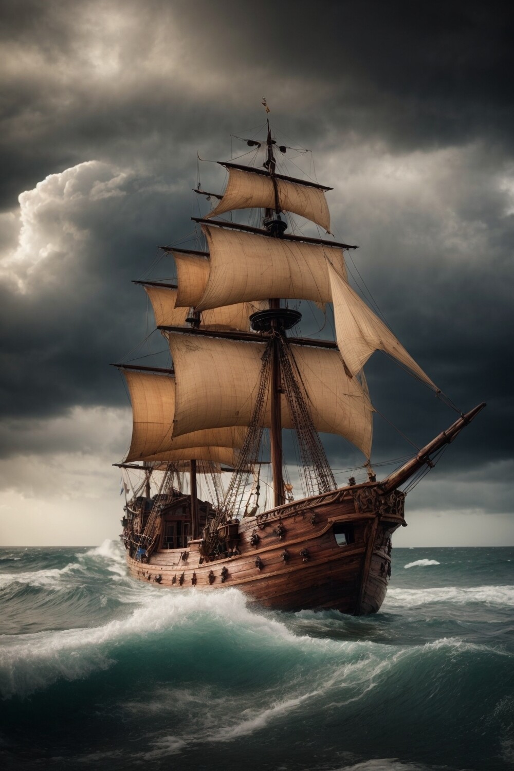 pirate ship at stormy sea big