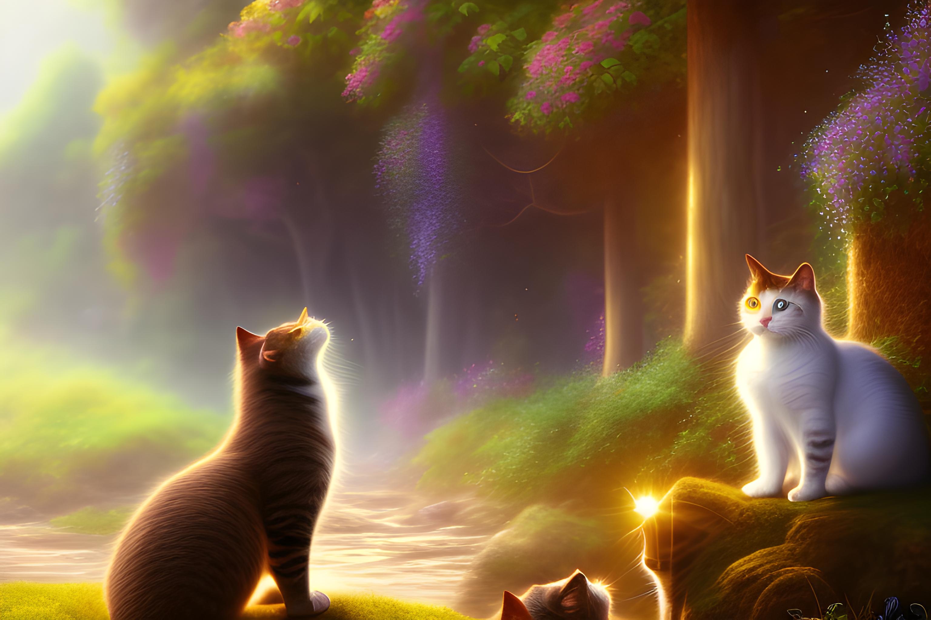 masterpiece best quality HDR 8k resolution, beautiful landscape scene, 2 cute cats kissing